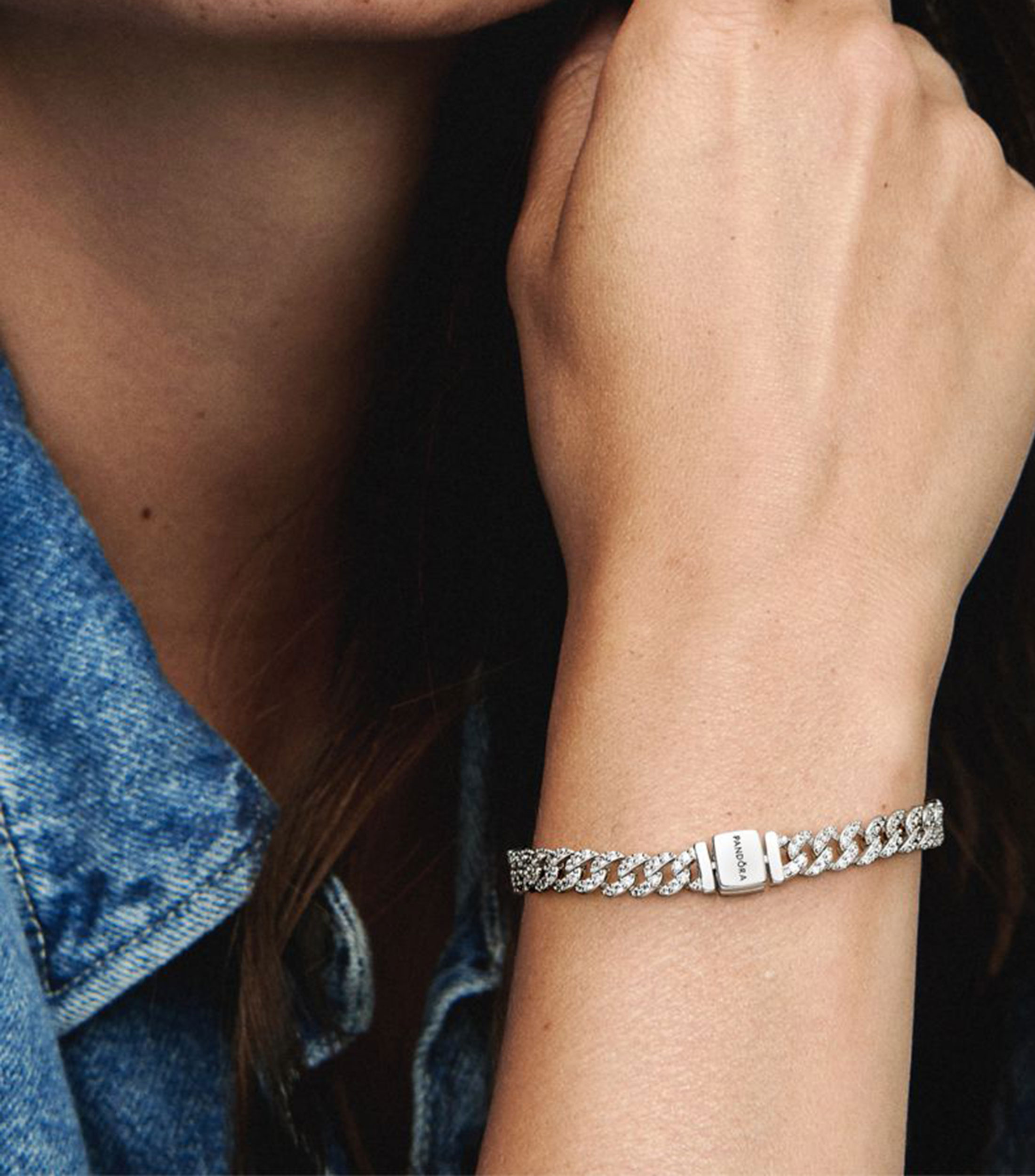 Brazalete en plata de primera ley cadena cubana con zirconias Unisex