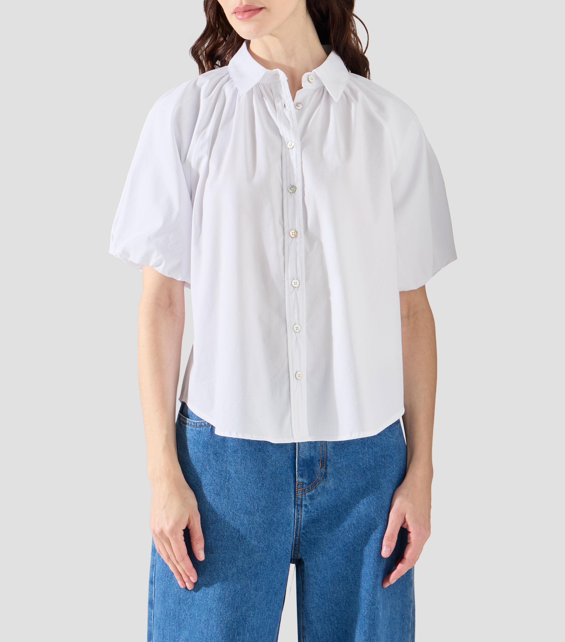 Blusa lisa con manga corta Mujer