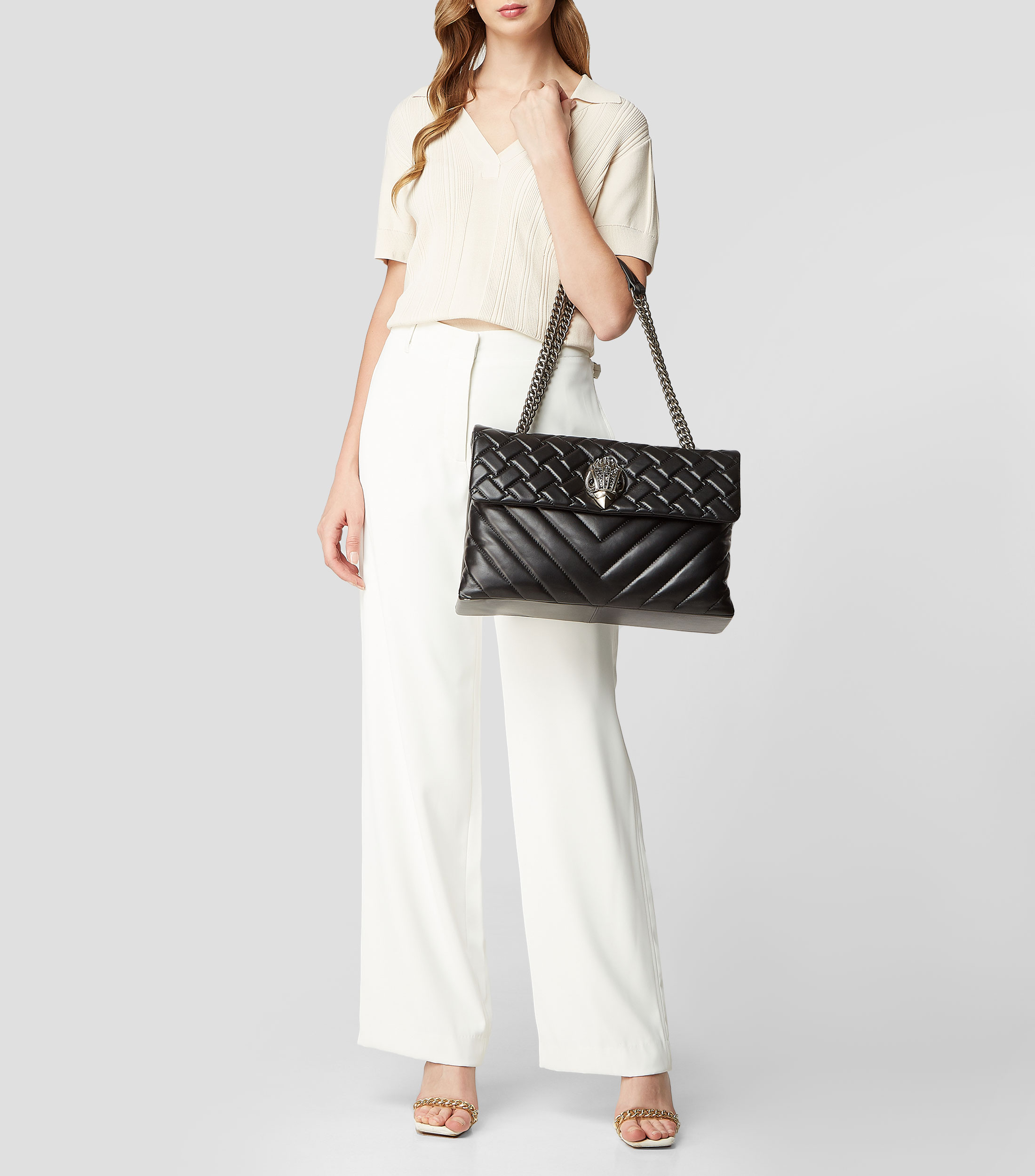 Bolsa crossbody Kensington en piel negra acolchada Mujer