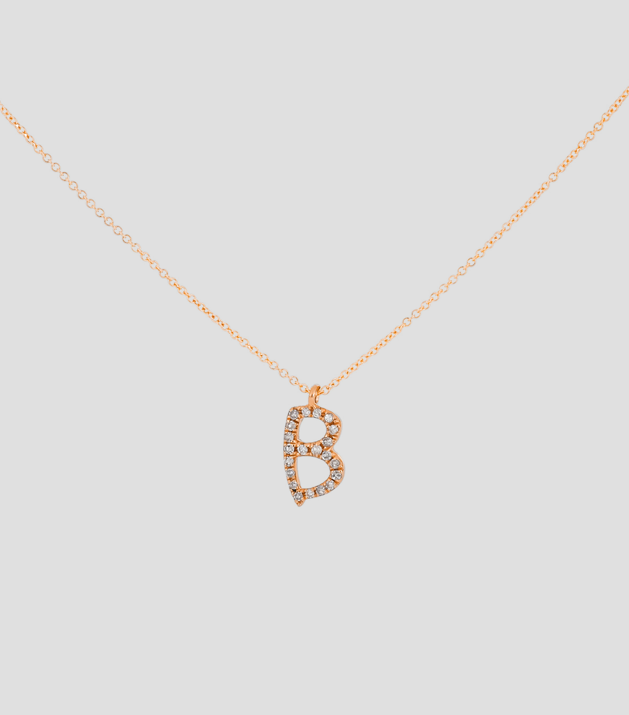 Dije con cadena Letra B en Oro rosa de 14 kilates Iniciales con diamantes Mujer