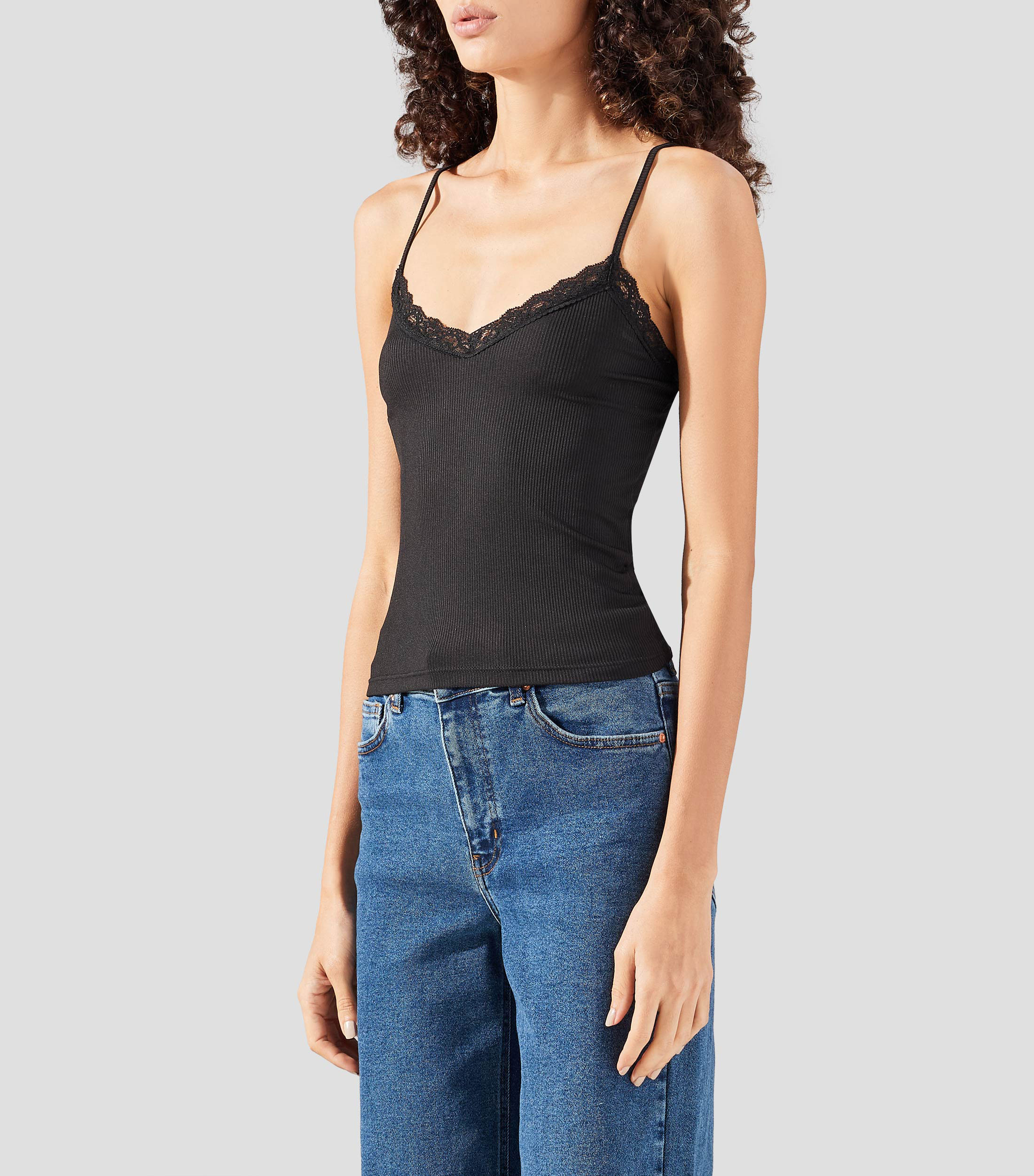 Top cuello V sin mangas liso Mujer