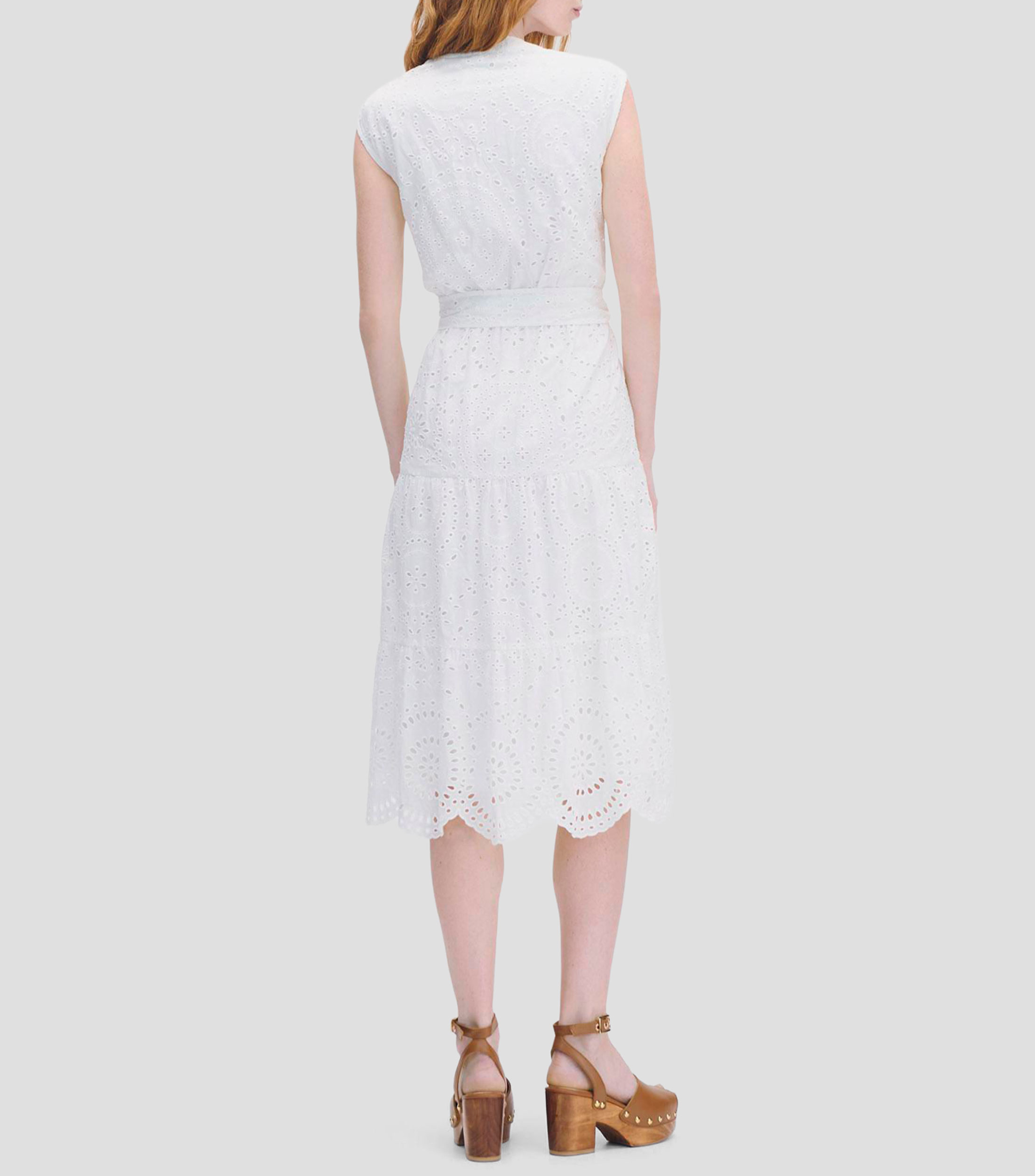 Vestido línea A bordado floral calado escote V Mujer
