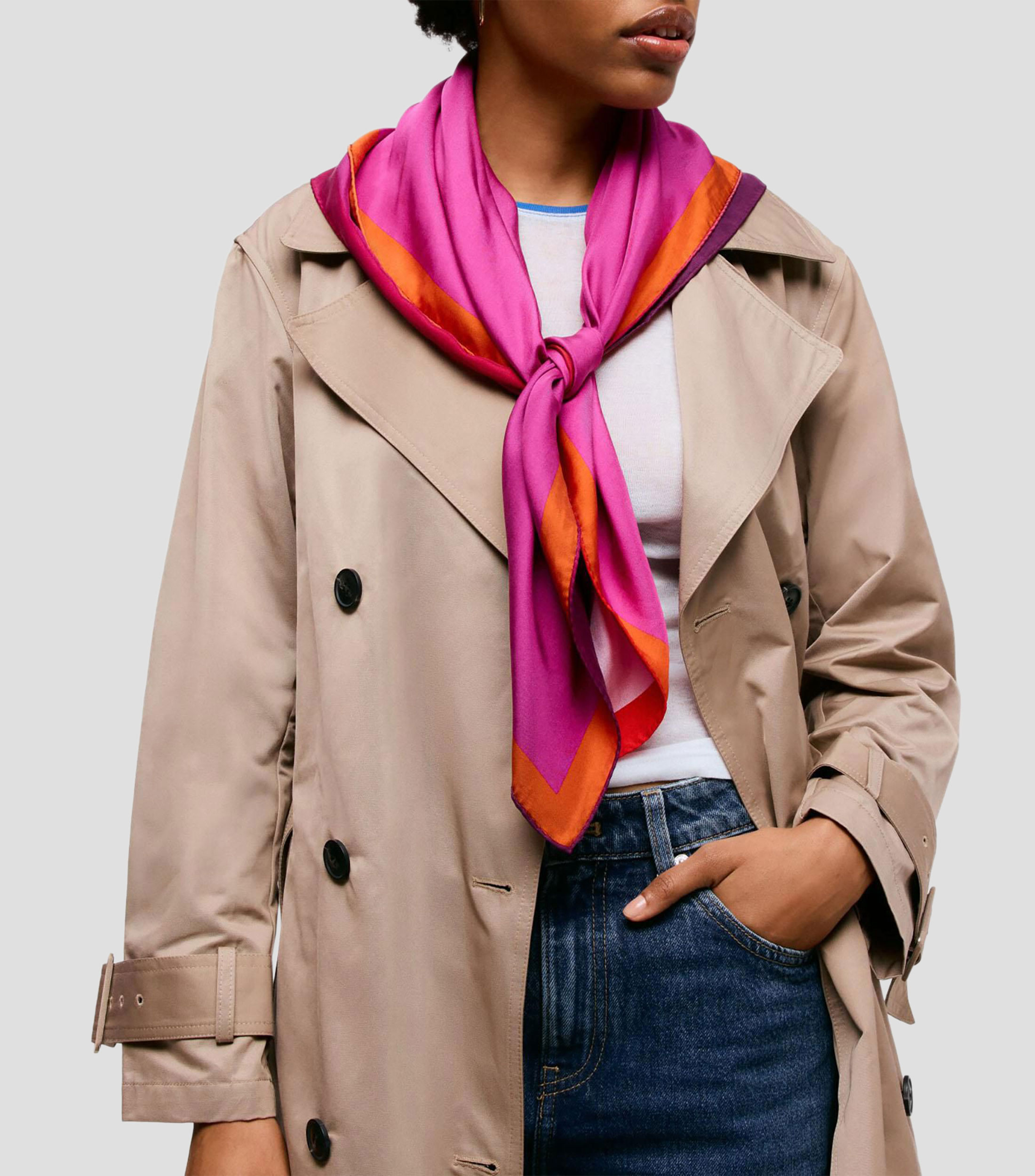 Pañuelo en seda rosa sólido Mujer