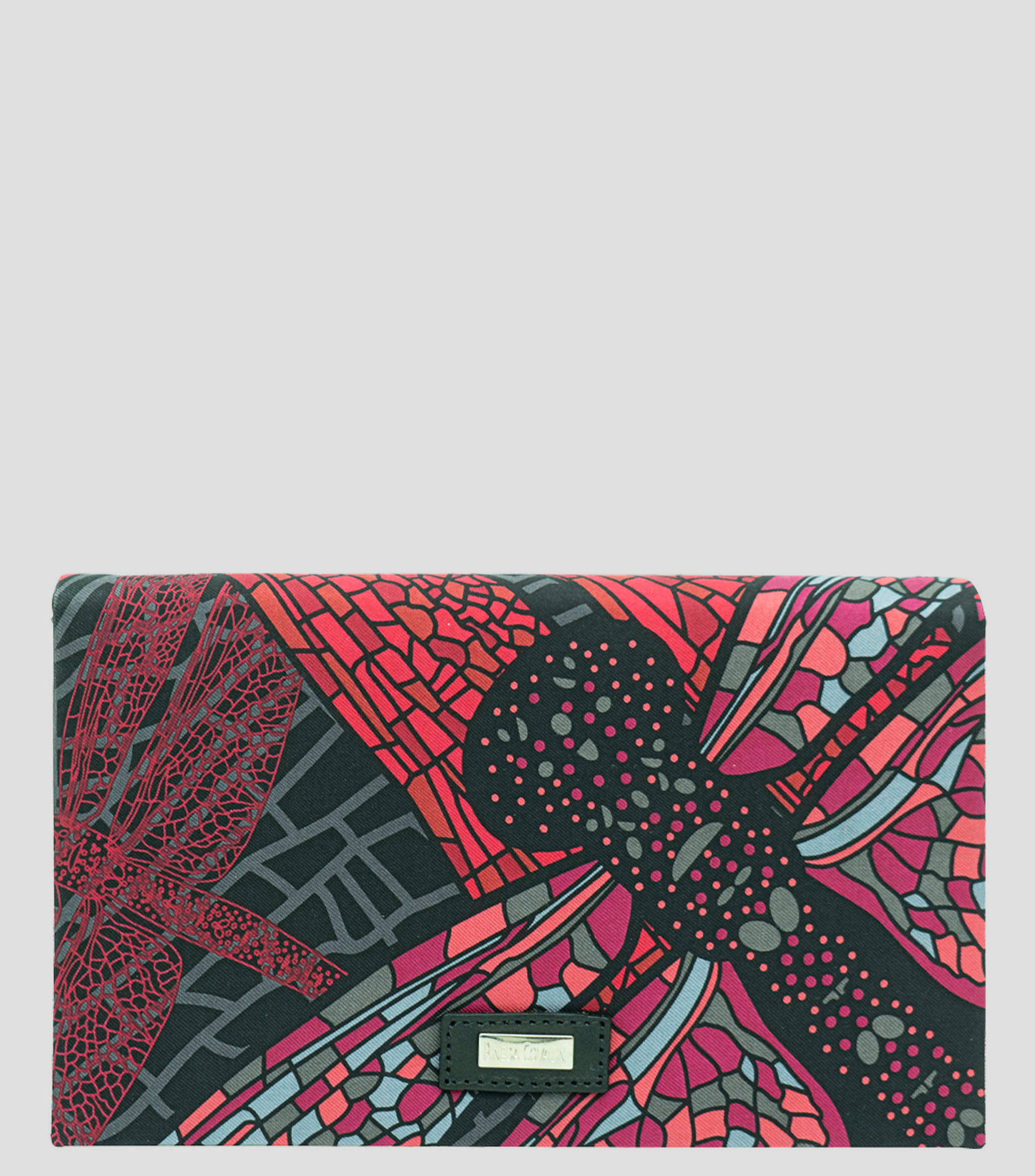 Bolsa Clutch rojo en piel con estampado de libélula Mujer