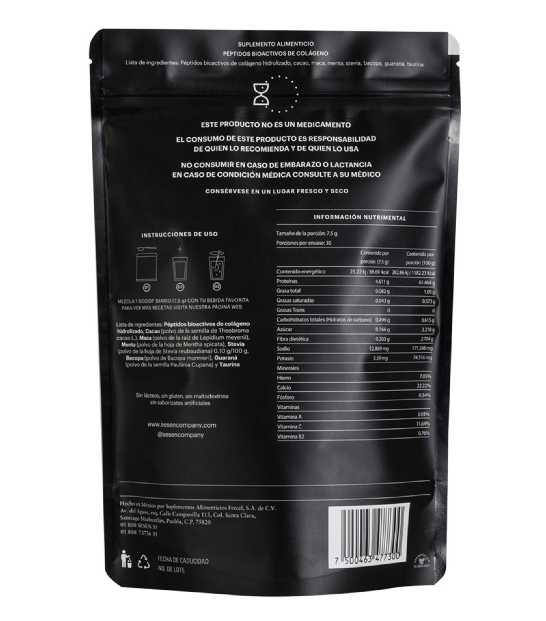 Suplemento alimenticio Black peptidos bioactivos, 225 g