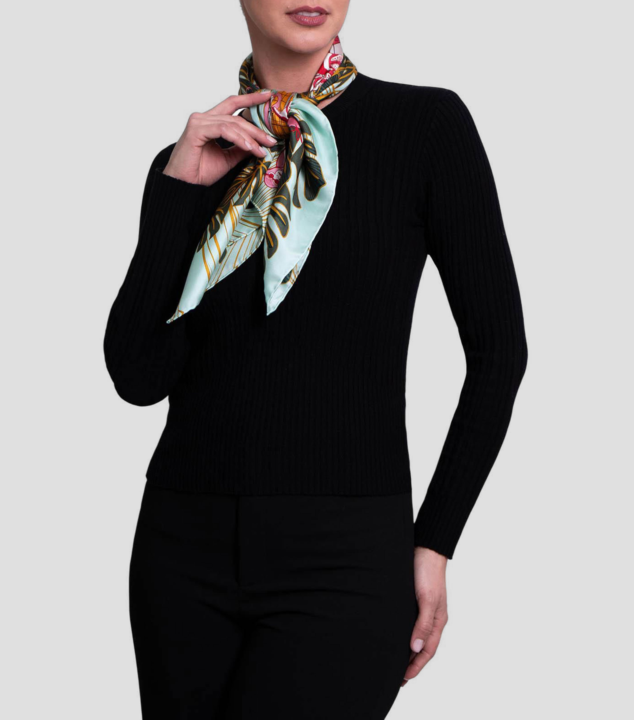 Mascada en seda multicolor estampada Mujer