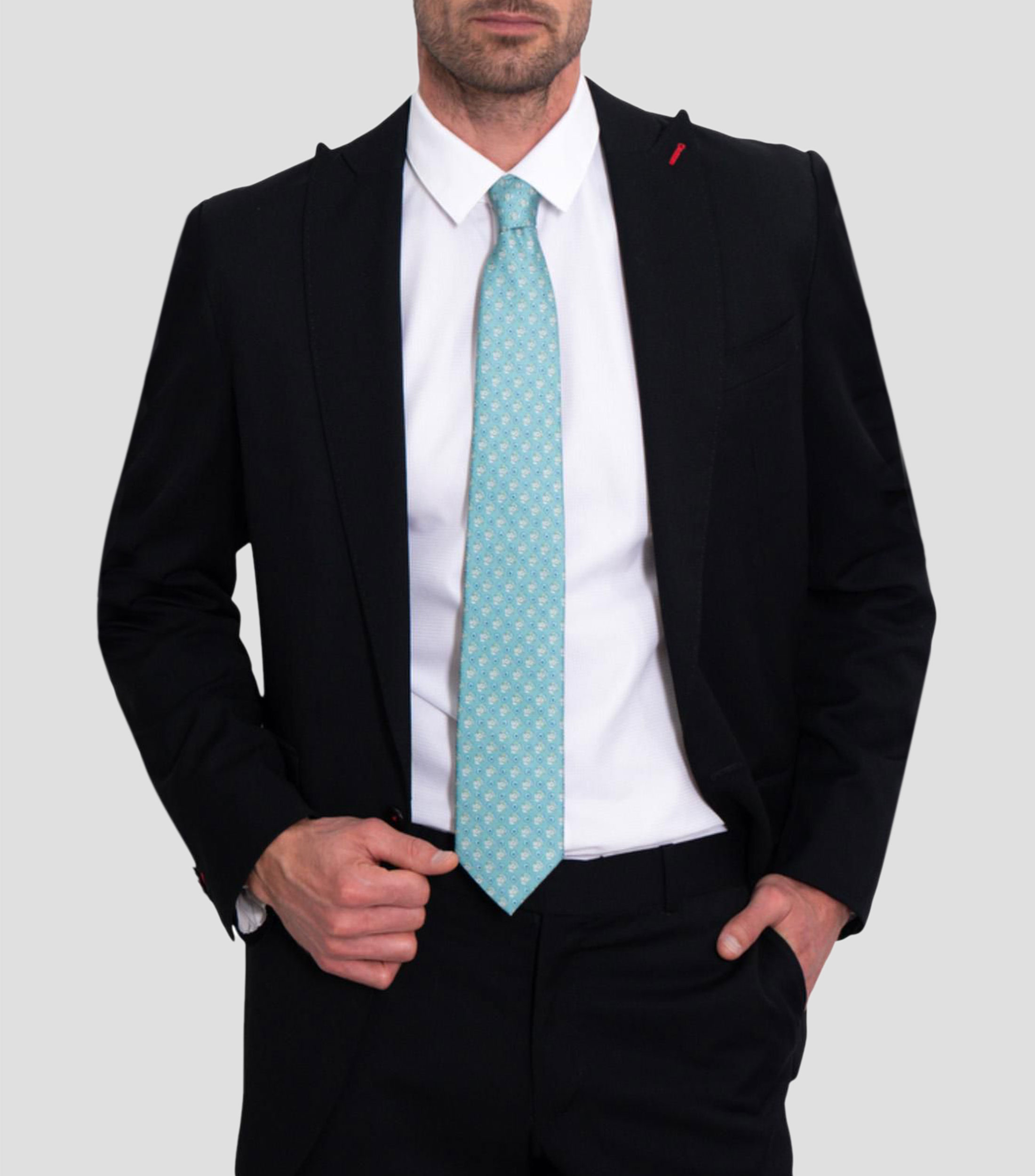 Corbata ancha en seda aqua Día de Muertos Calaverita