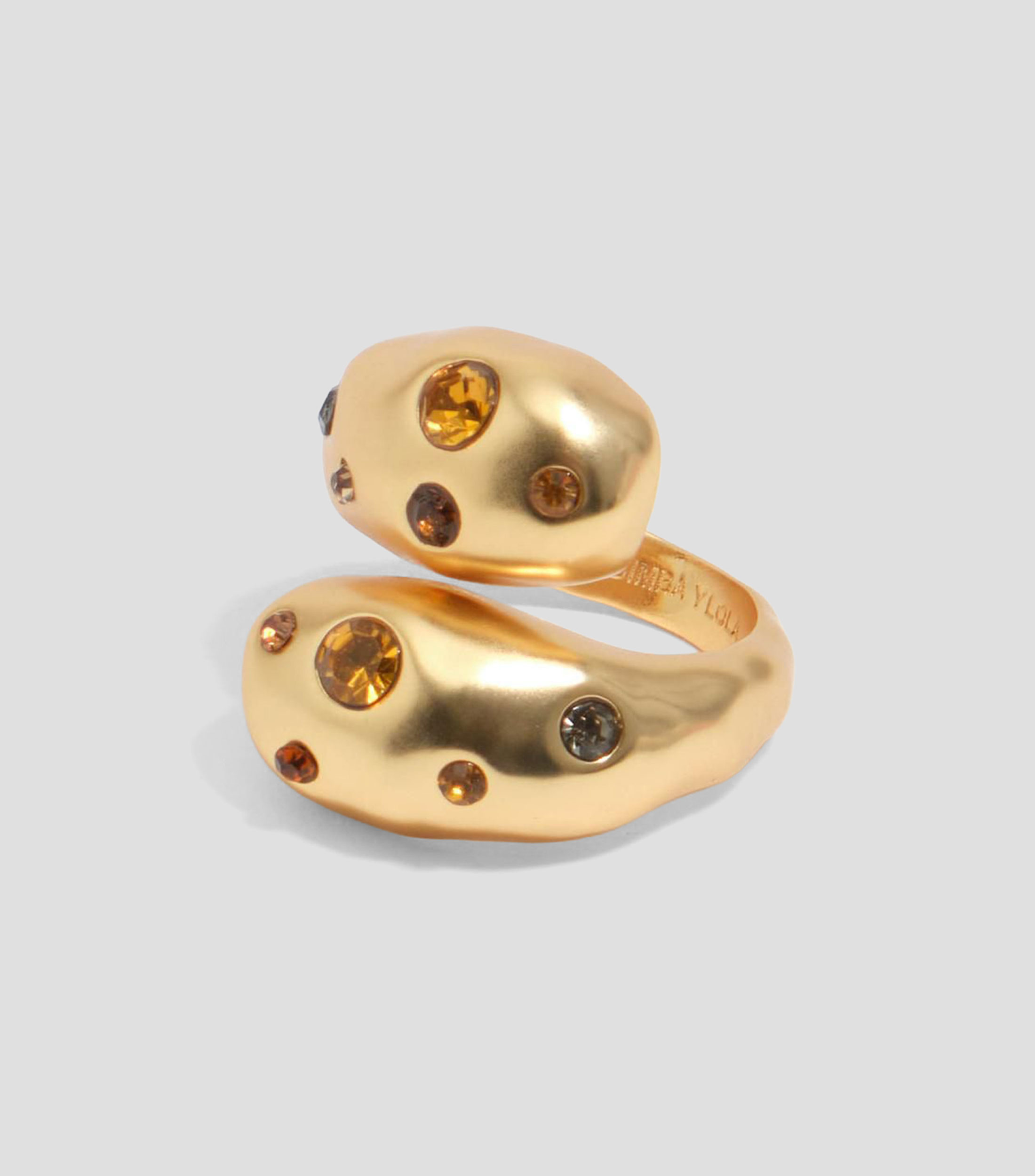 Anillo cruzado textura con cristales dorado mate Mujer