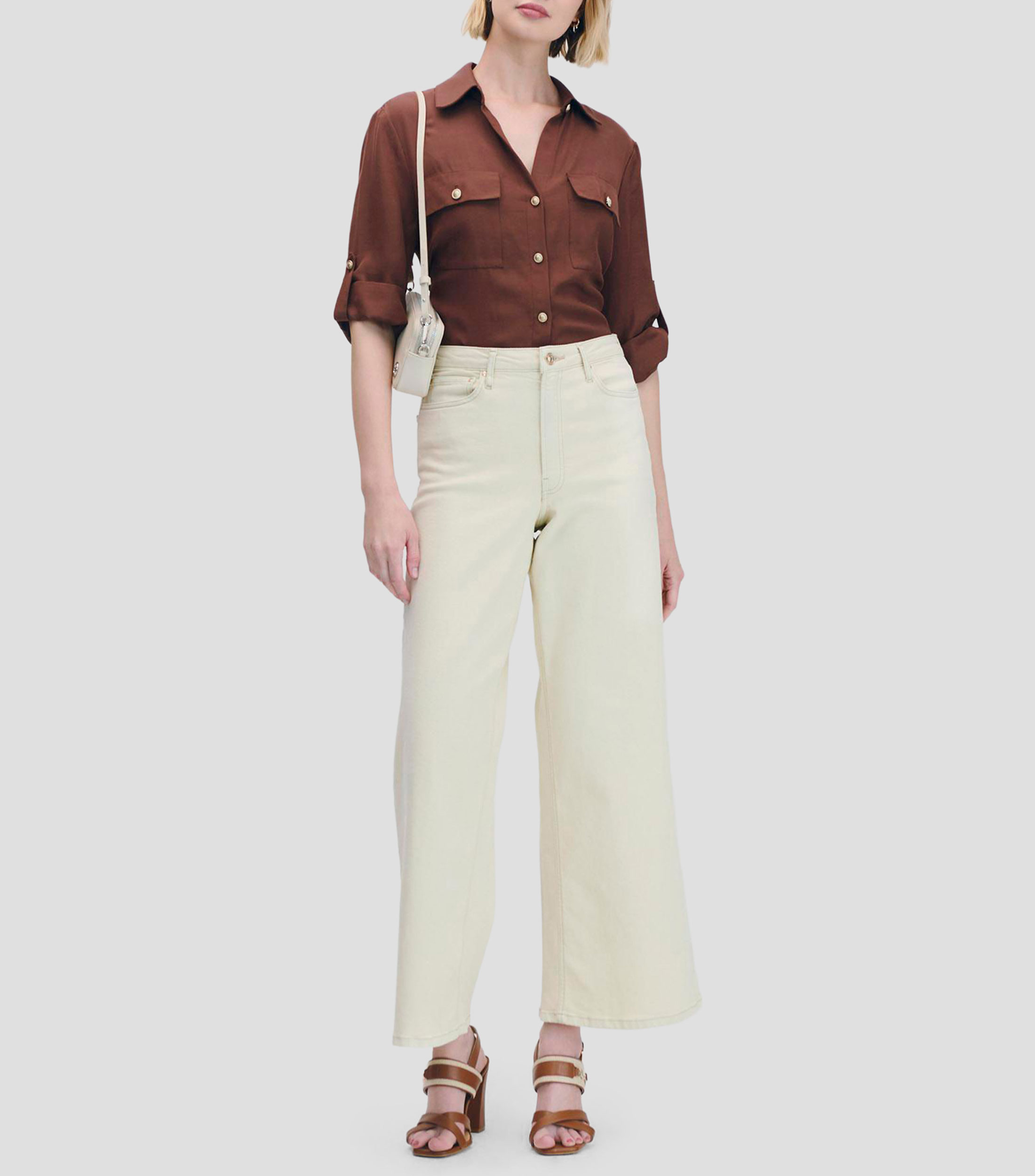 Blusa Camisera Con Charreteras Manga 3/4 Mujer