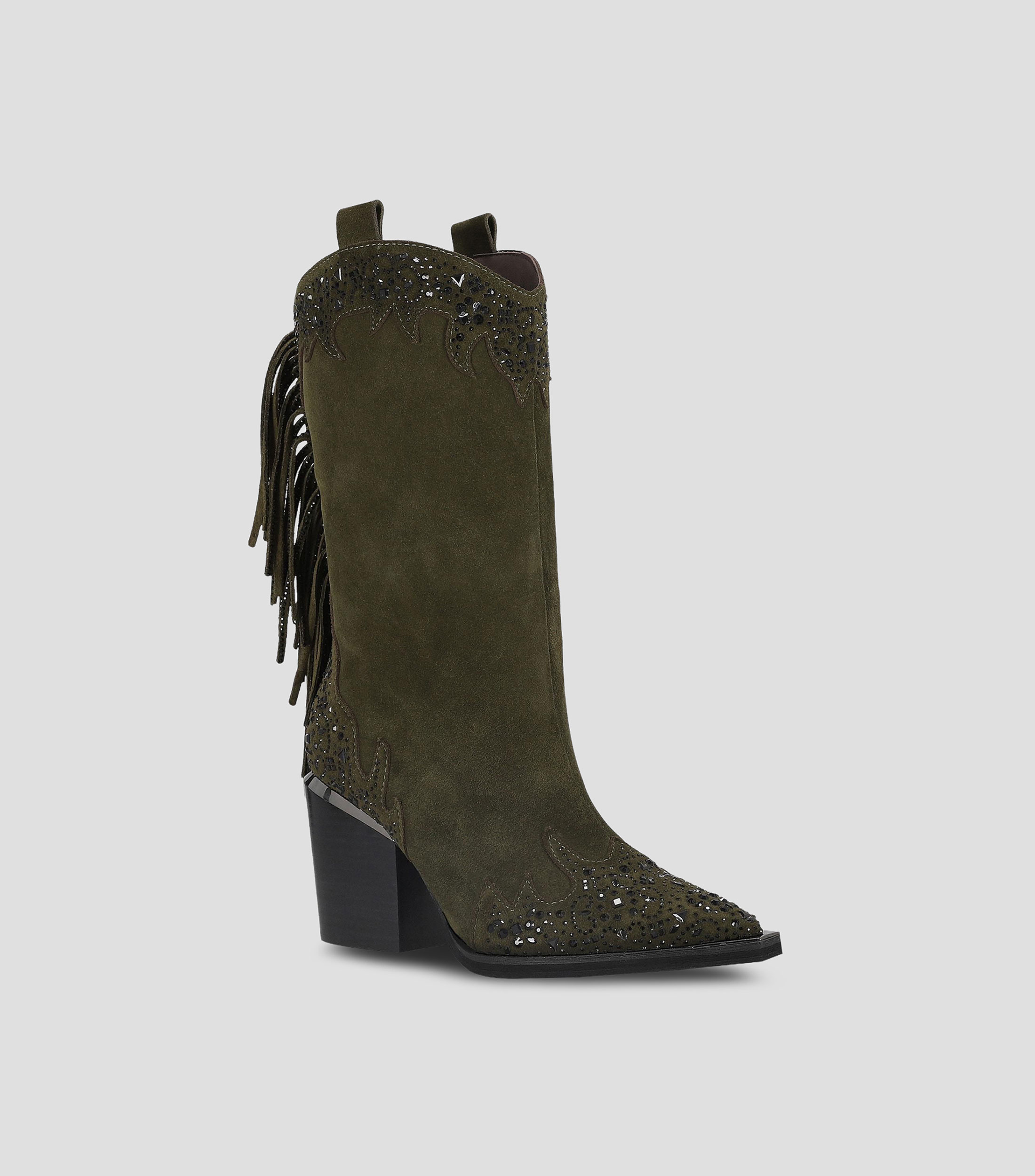 Botas vaqueras medias en piel con tacón alto de 9 cm cuadrado Mujer