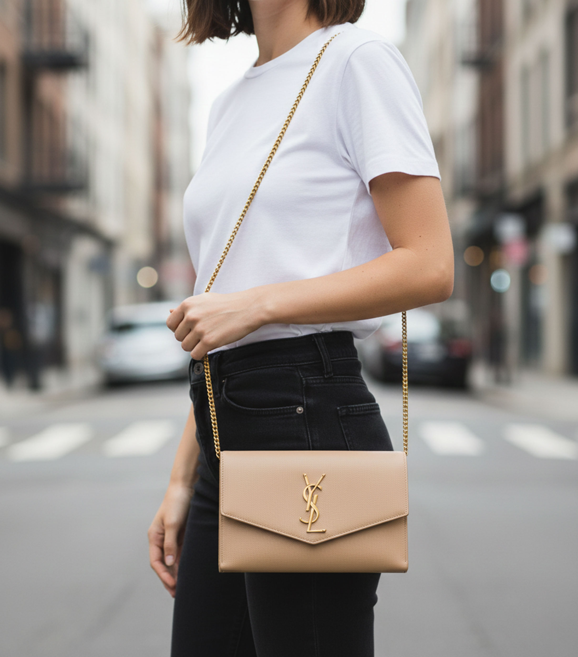 Cartera en piel Uptown Chain Mujer
