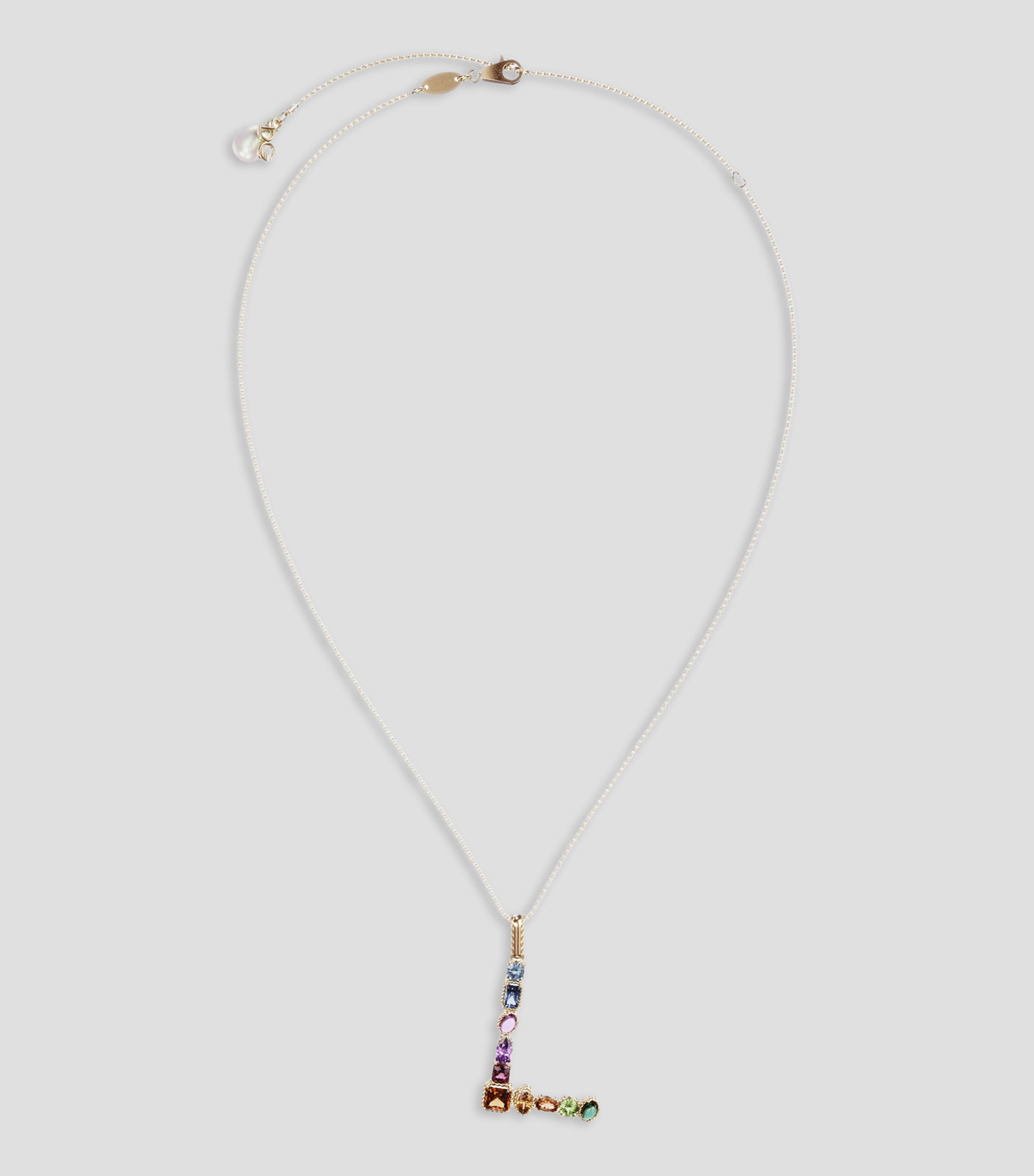 Collar con letra "L" en Oro de 18 Kilates gemas multicolores Rainbow Alphabet Mujer