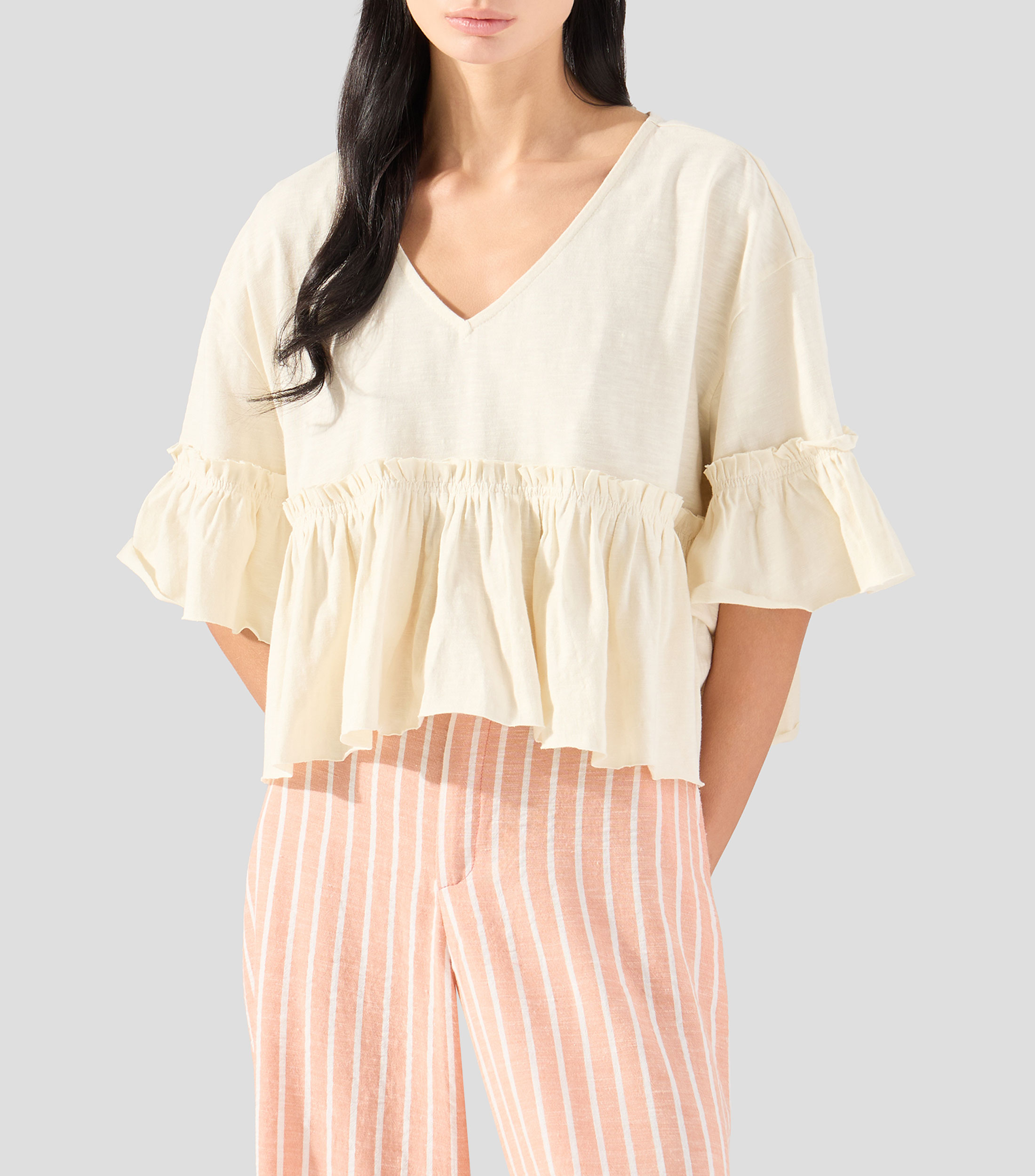 Blusa lisa con manga corta Mujer