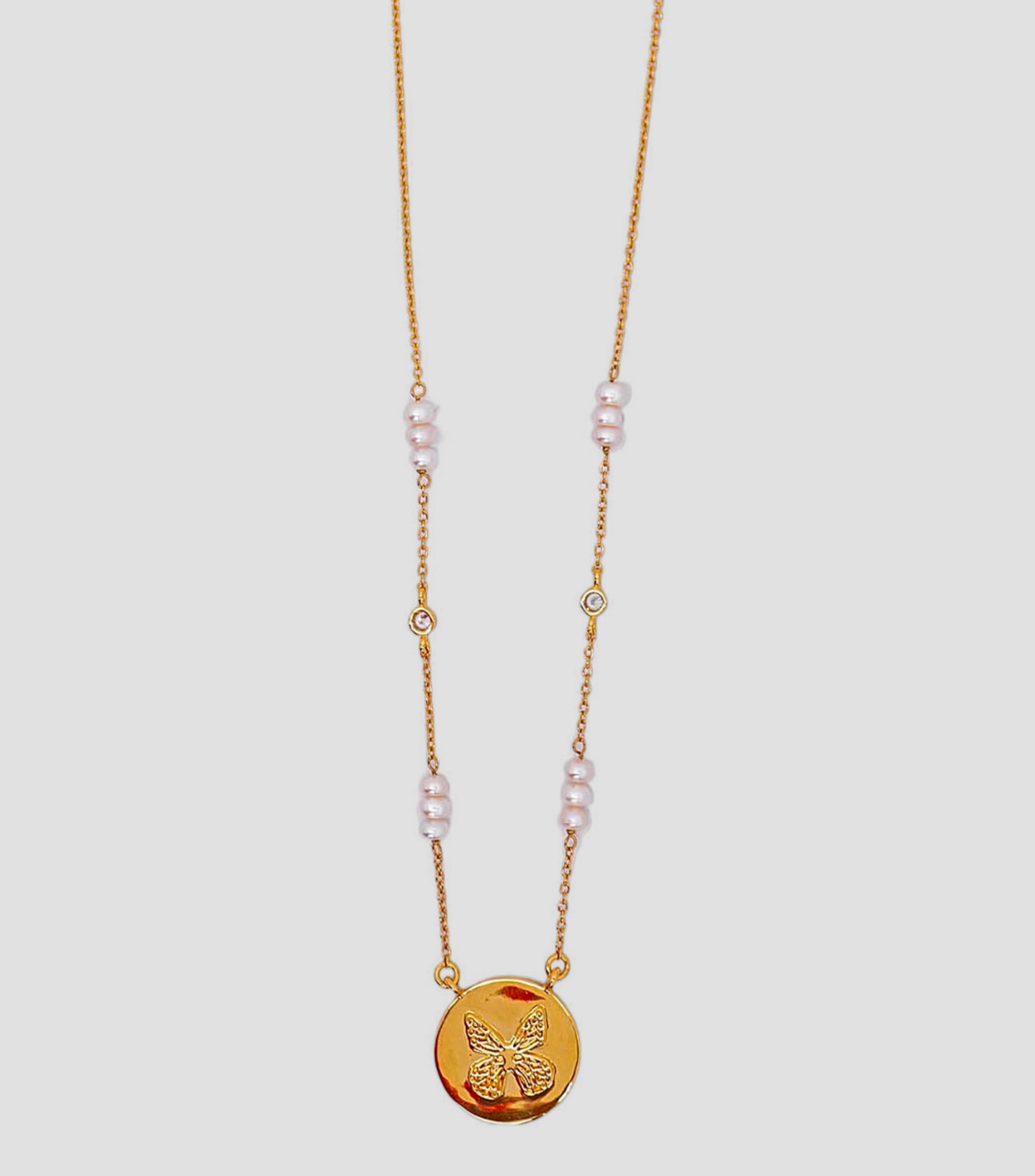 Collar con dije circular de mariposa Mujer