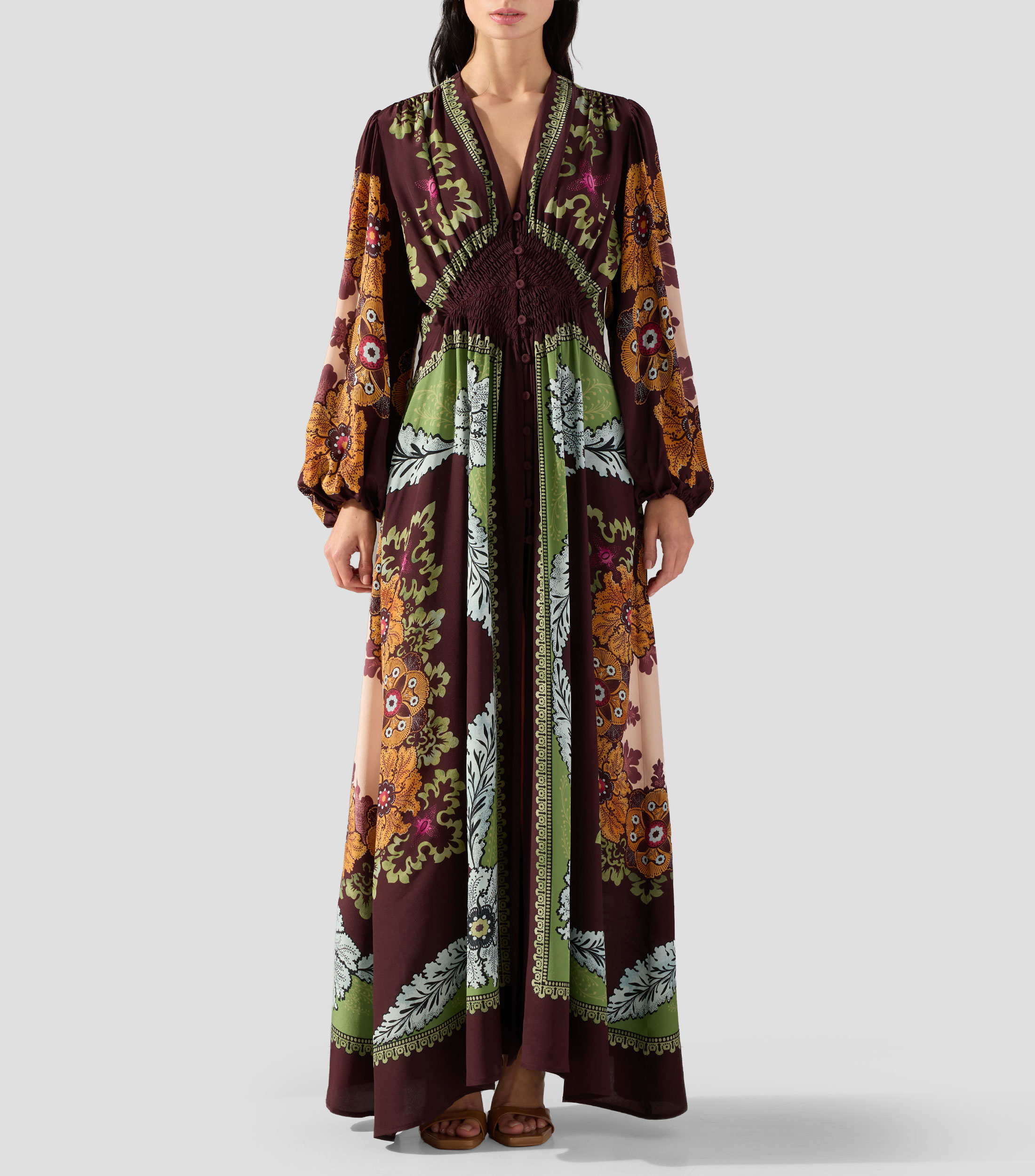 Vestido largo con manga larga estampado Camerino Mujer