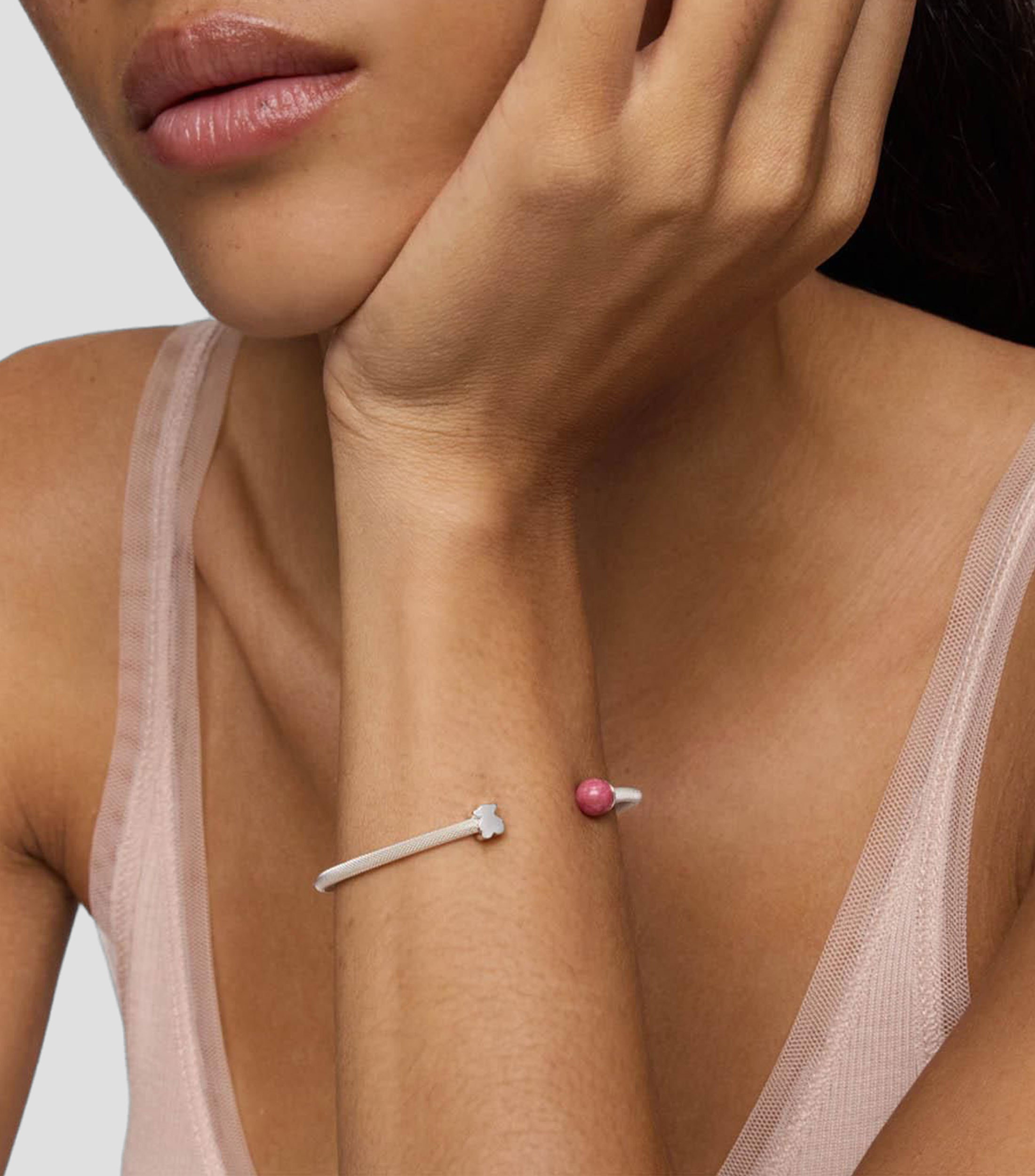 Pulsera abierta con rodonita Icon Mesh Mujer