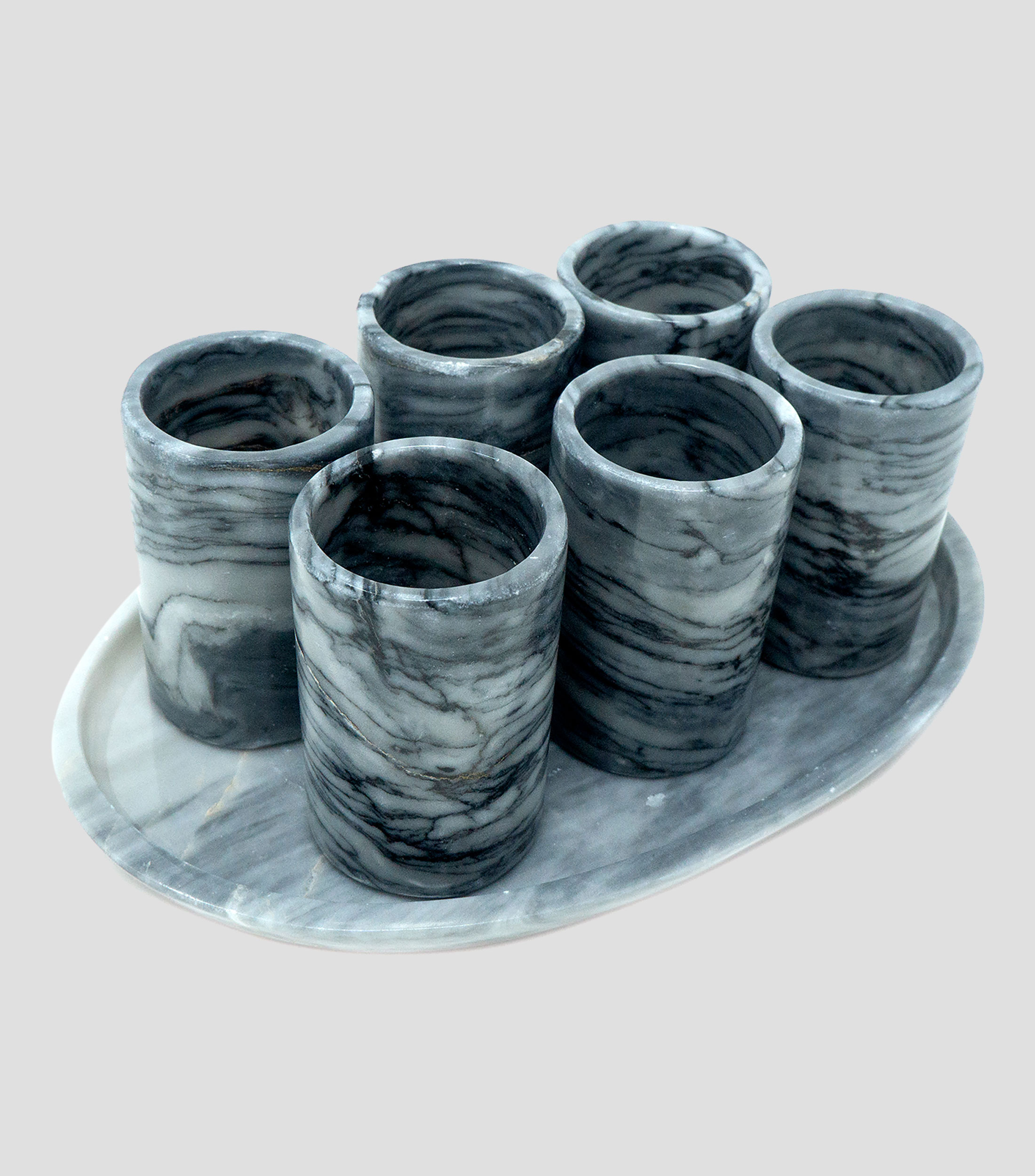 Set 6 tequileros con charola en marmol