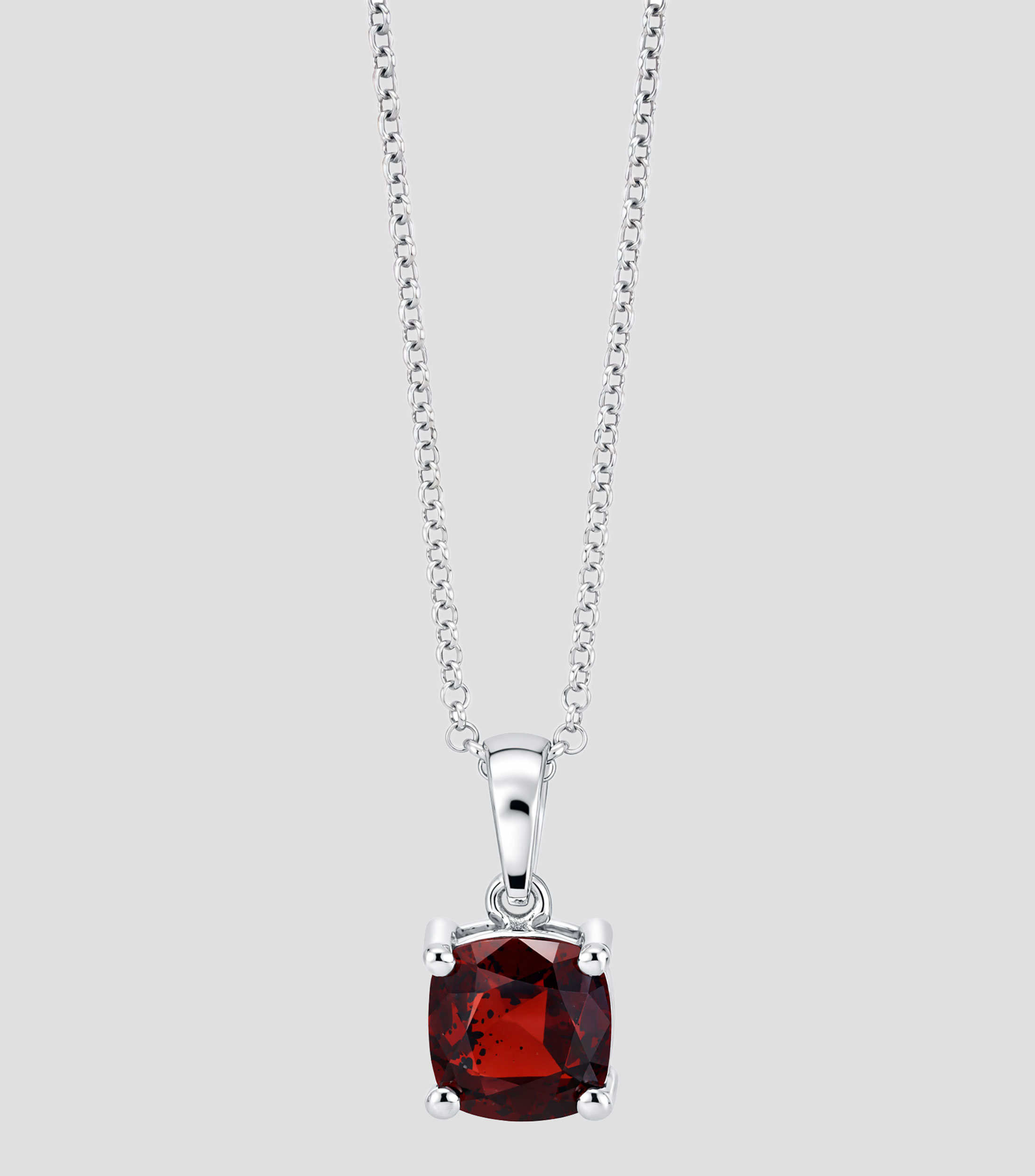 Dije con cadena en Oro blanco de 14 Kilates con granate Mujer