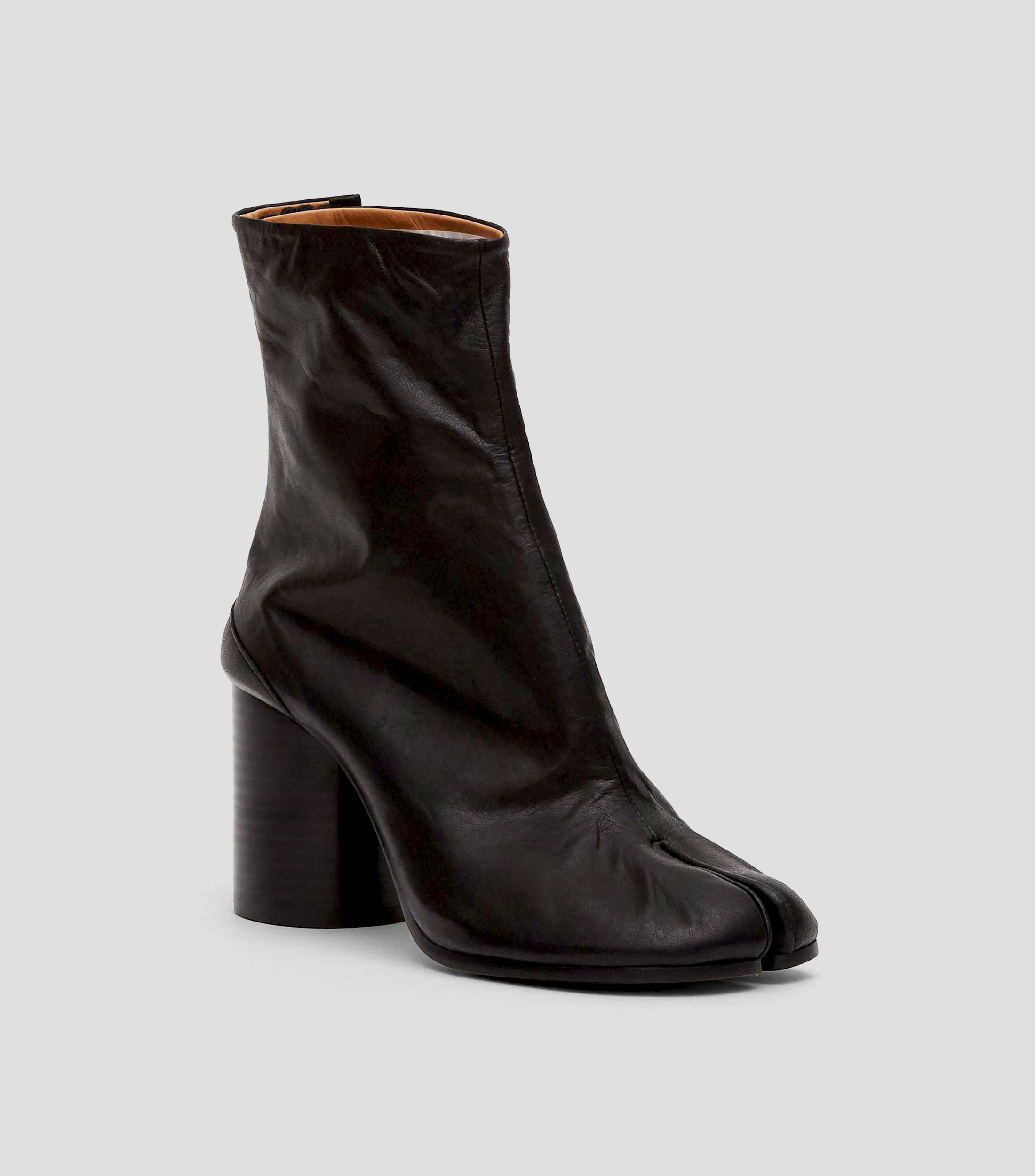 Botines de piel con tacón alto ancho Tabi Mujer