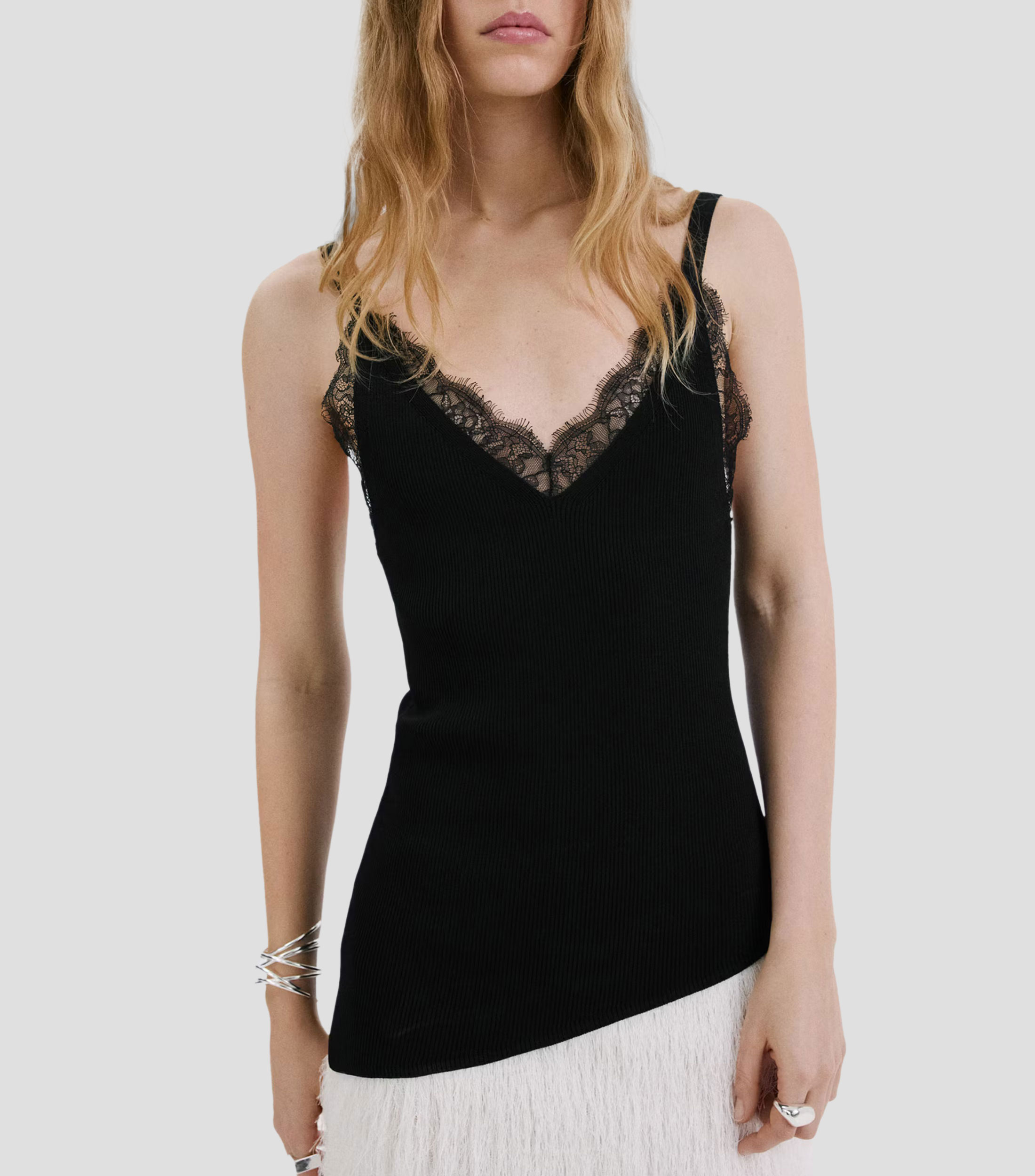 Top cuello V sin mangas liso Mujer