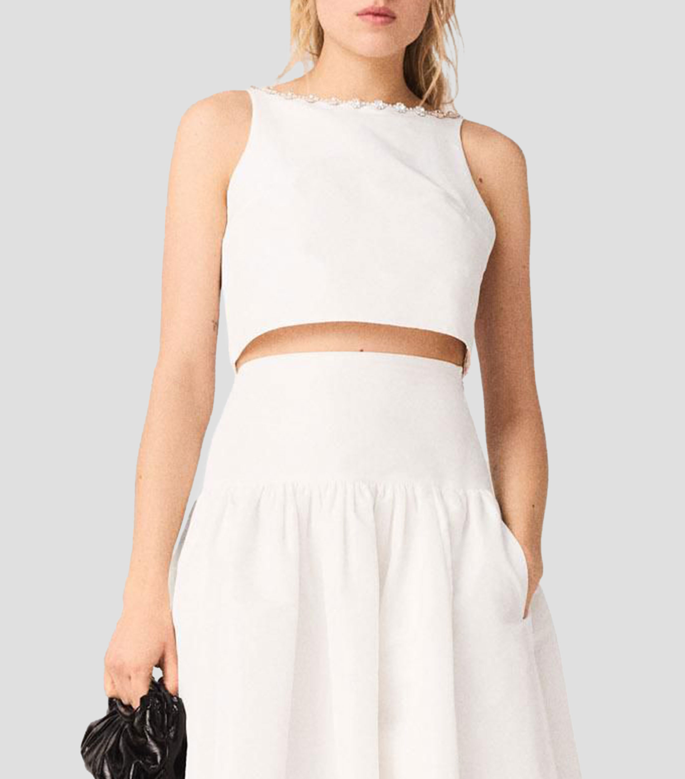 Top cuello redondo sin mangas liso Mujer