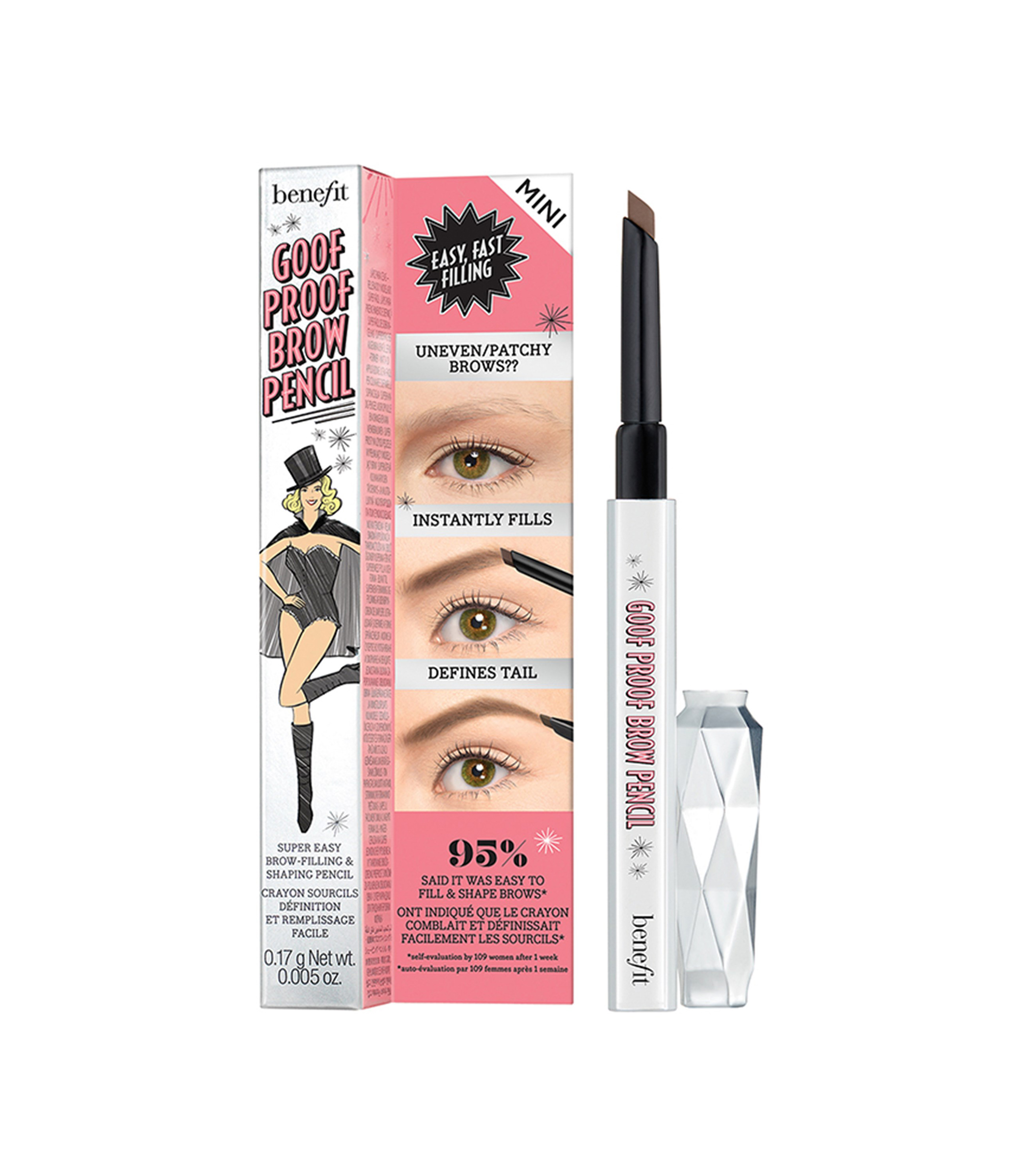Lápiz Delineador para Cejas Goof Proof Brow Mini Warm Black-Brown, 0.17 gr