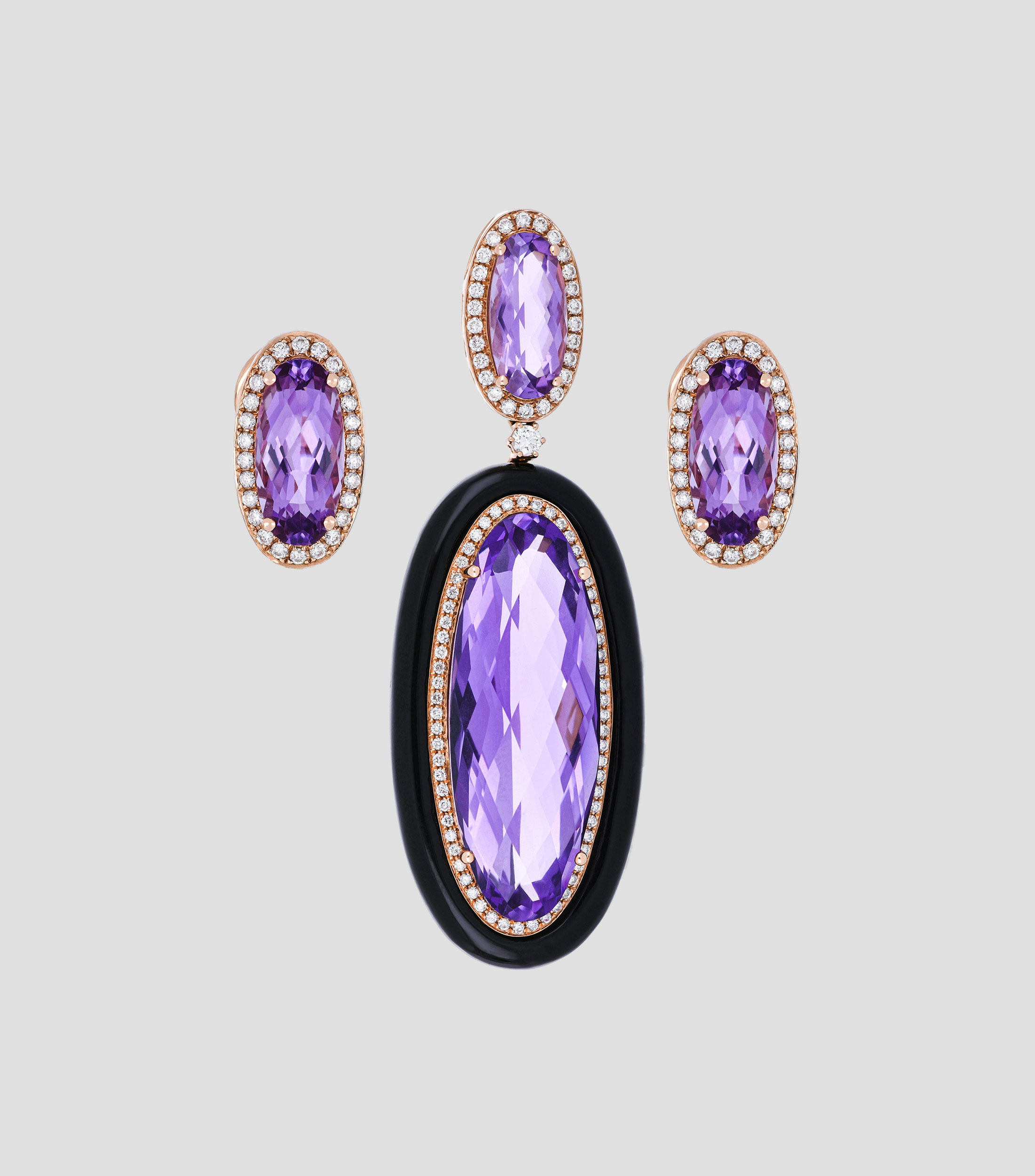 Set de dije y aretes en oro rosa 14 Kts Mujer