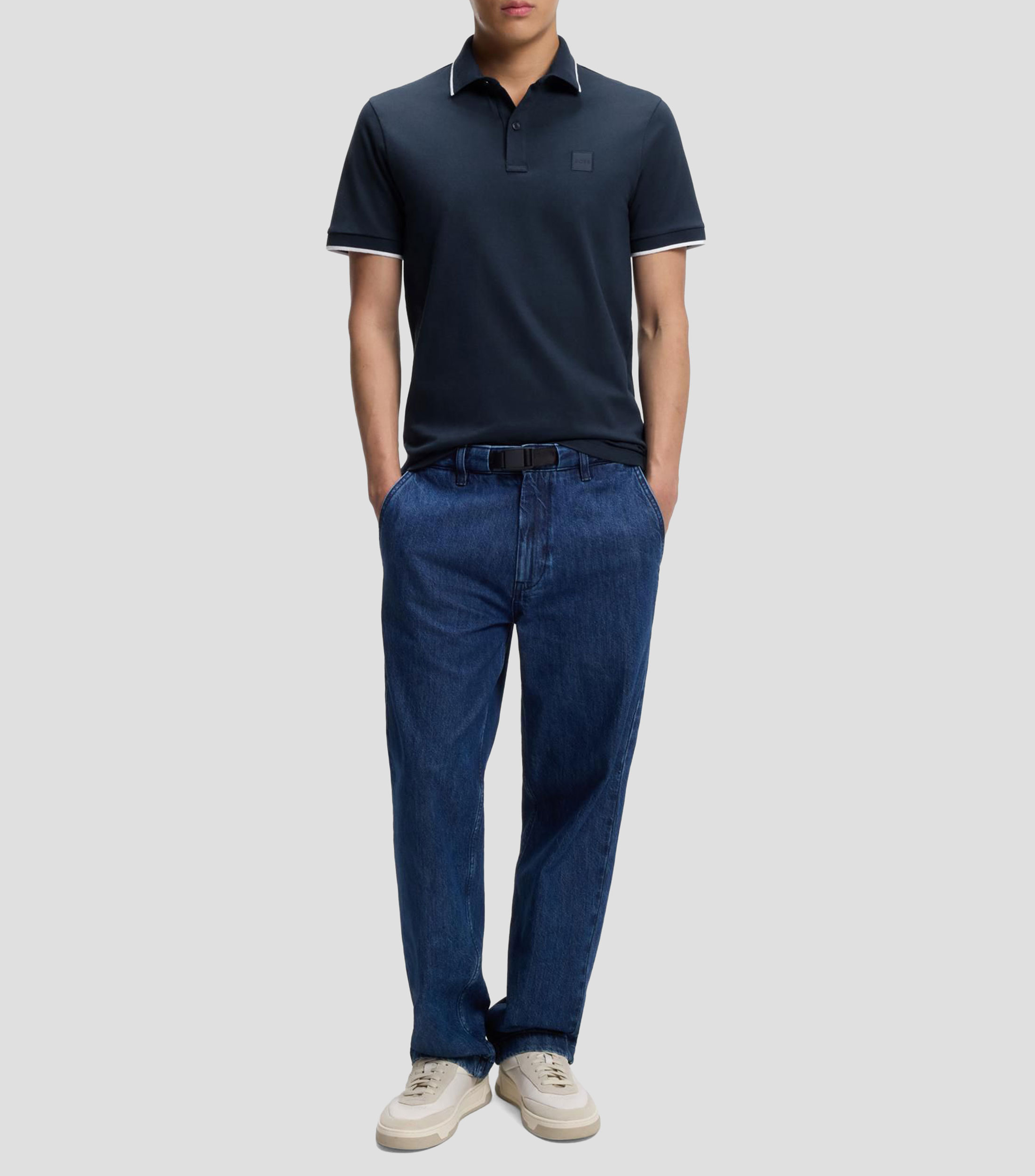 Polo slim fit de piqué de algodón elástico Hombre