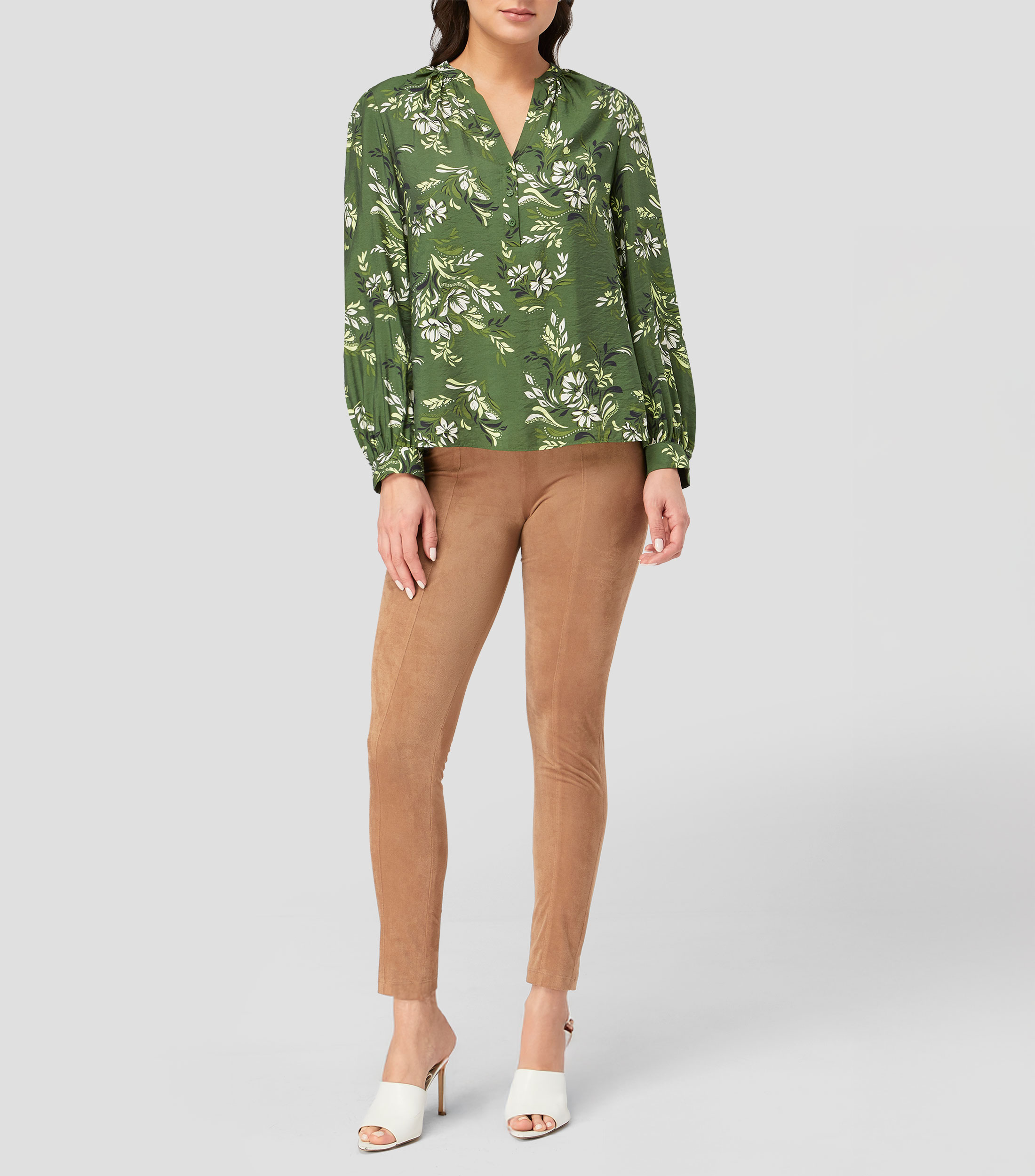 Blusa con estampado manga larga Mujer