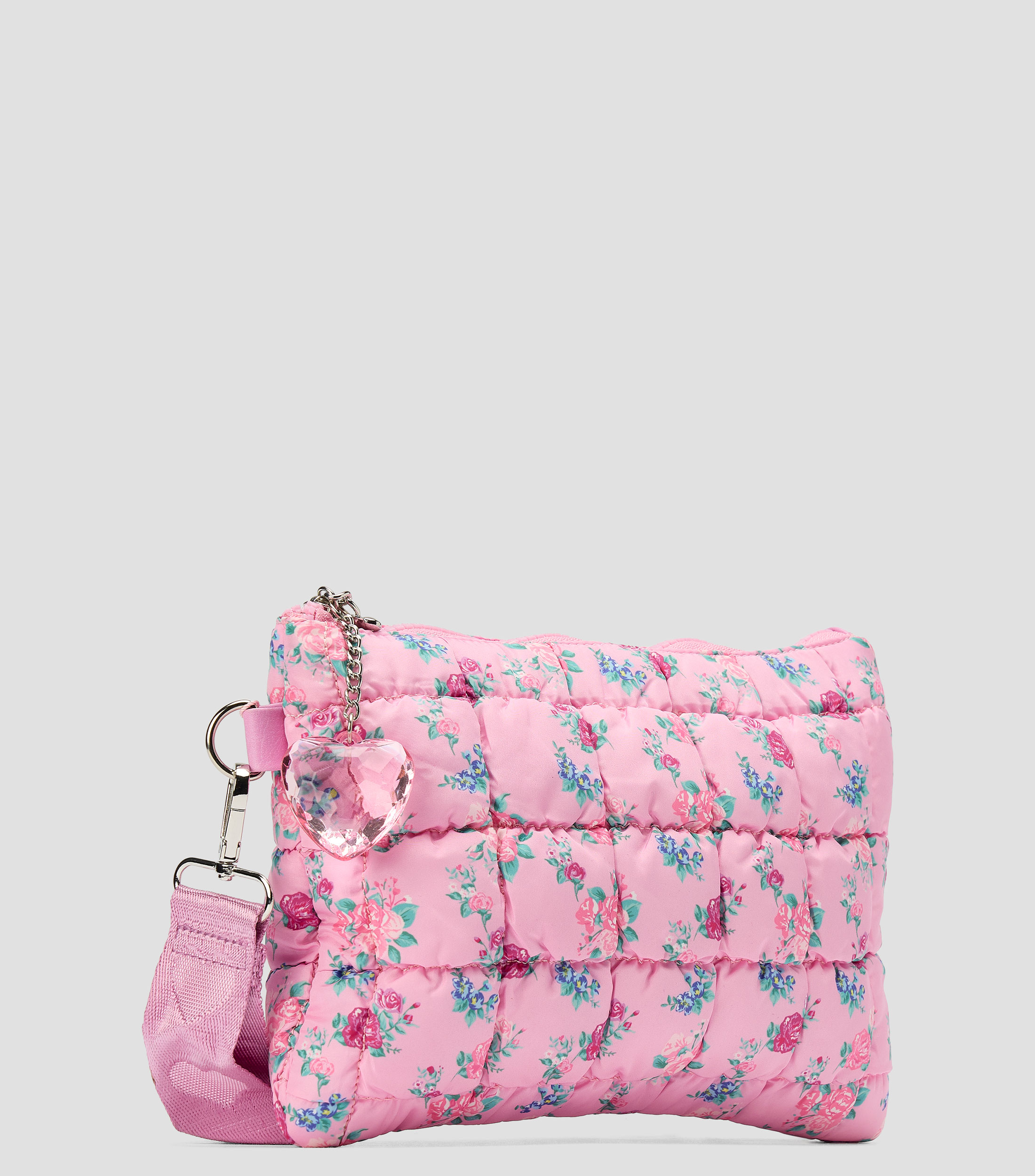 Bolsa Wristlet capitonada con estampado floral Nina