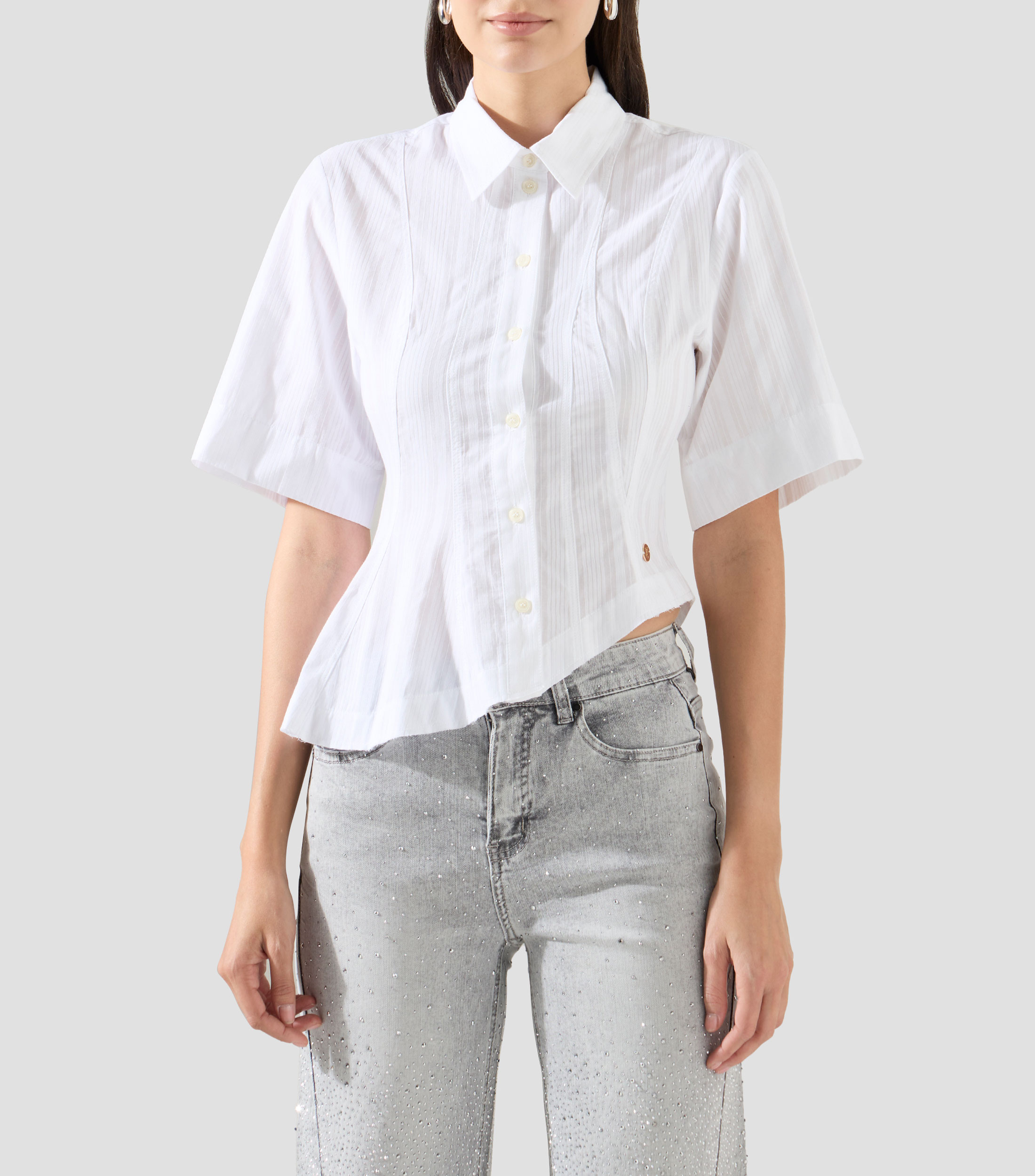 Blusa de rayas con manga corta Mujer