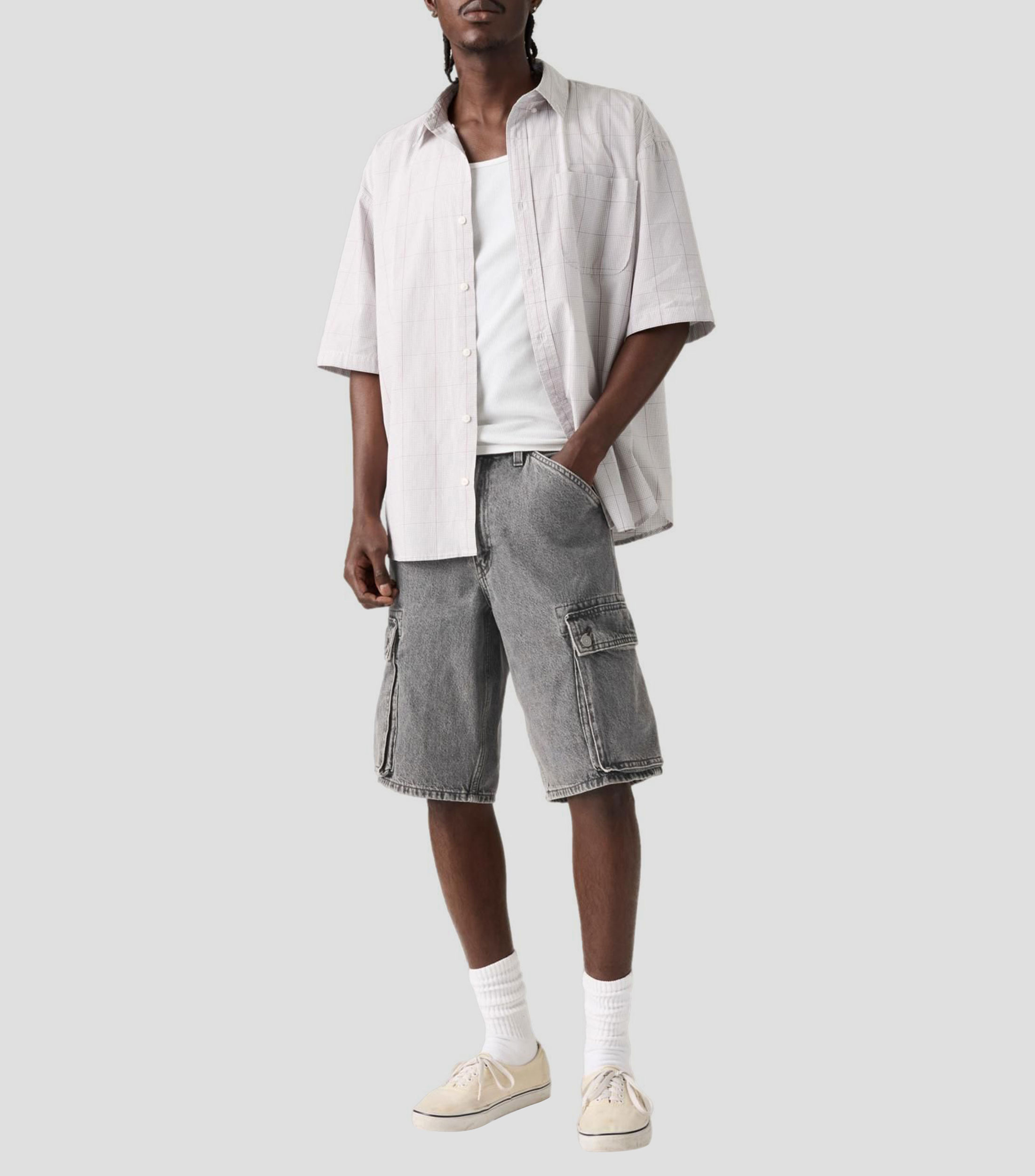 Short cargo de mezclilla deslavado Hombre