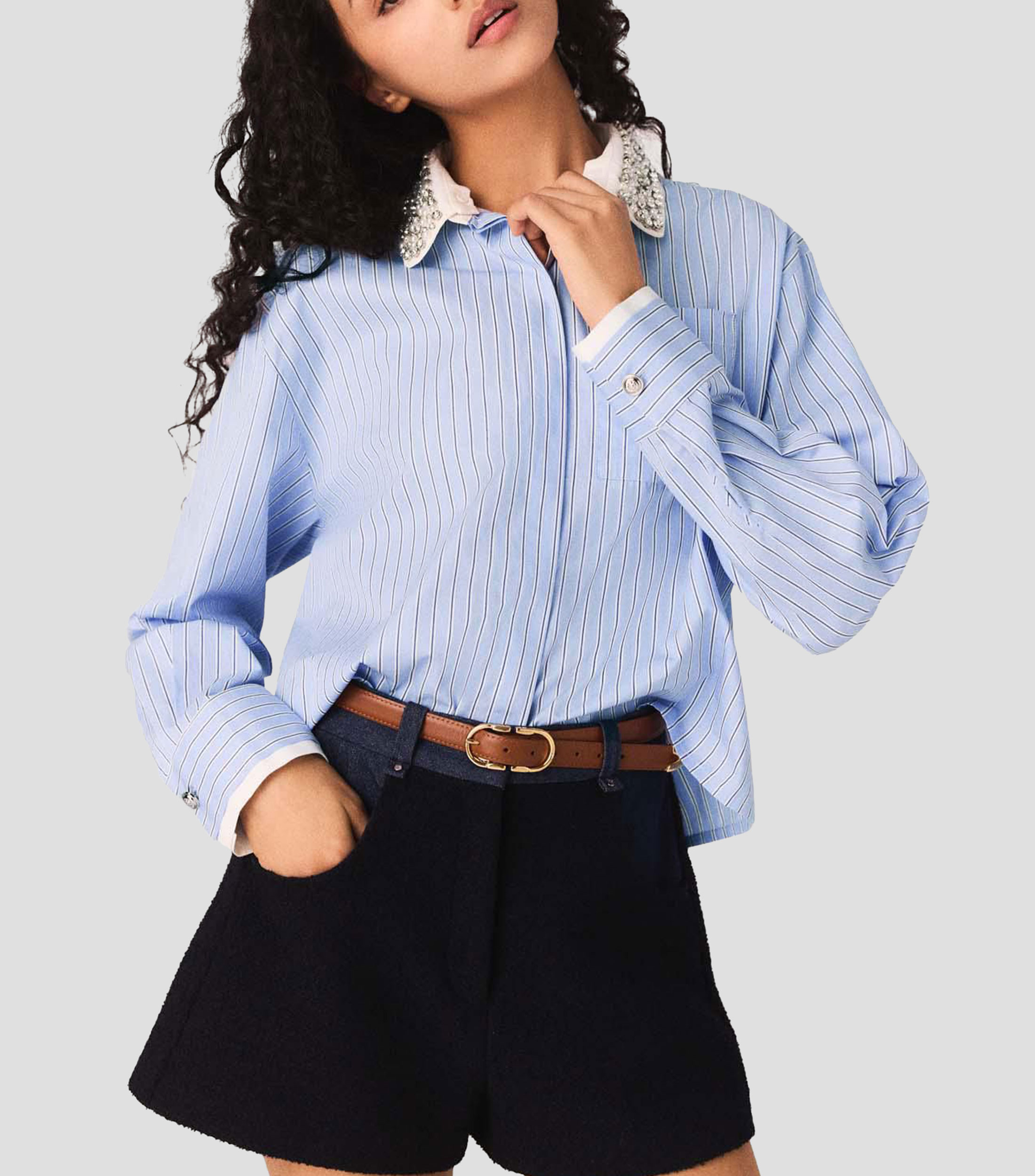 Camisa con rayas manga larga Mujer