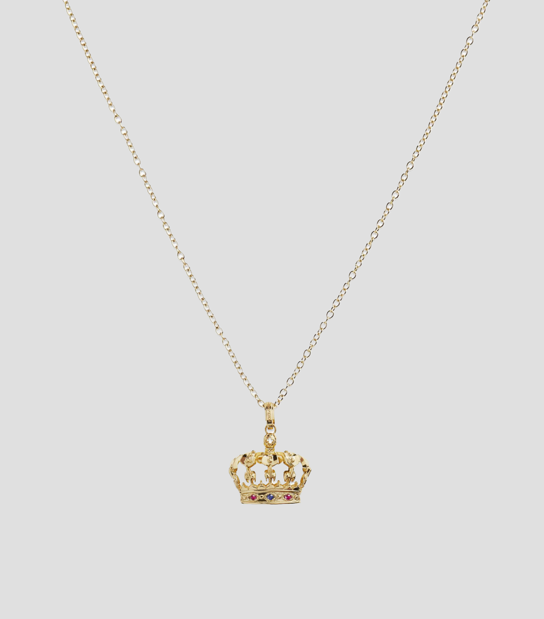 Collar con corona en Oro amarillo de 18 Kilates con gemas naturales multicolores Royal Unisex