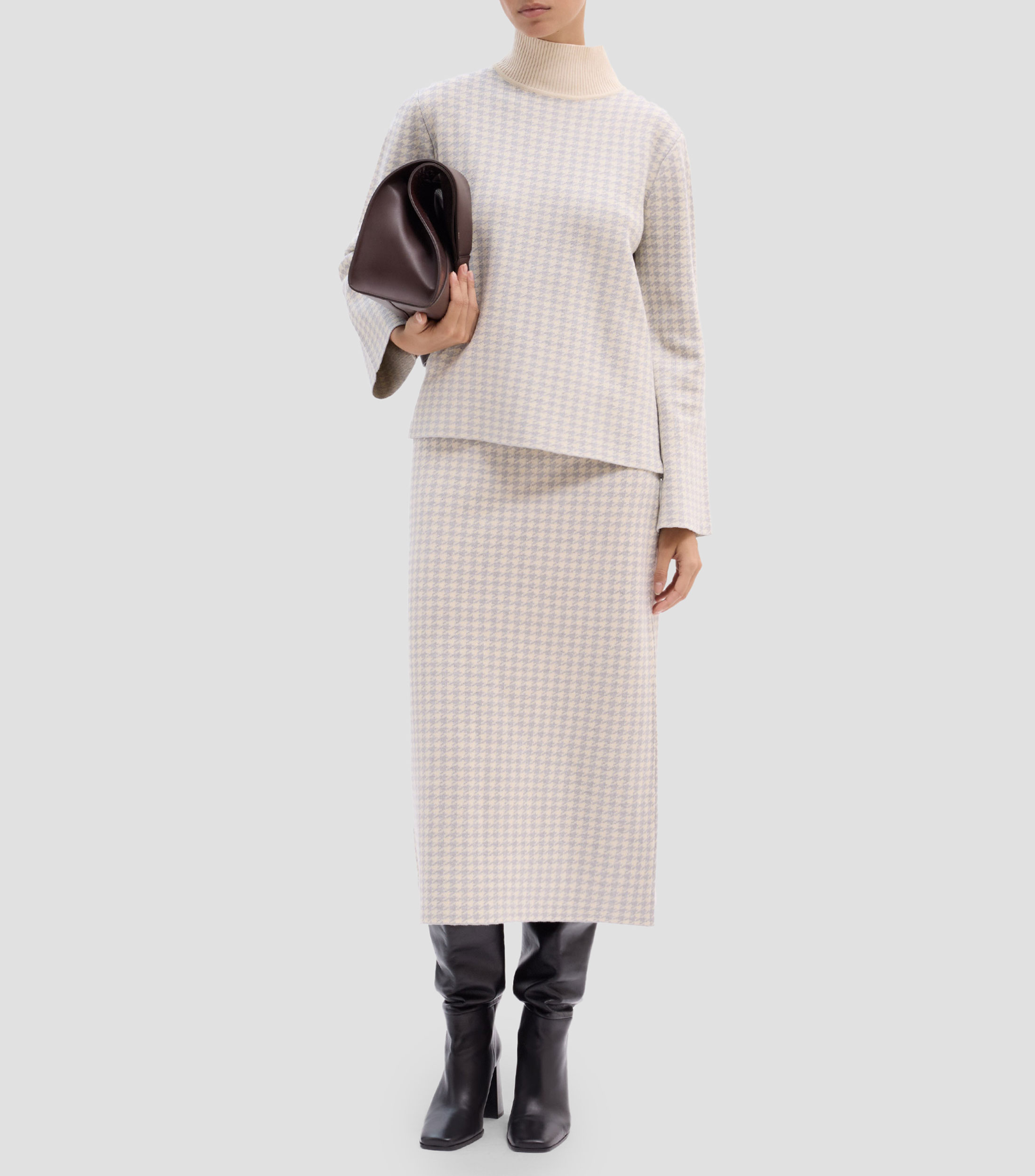 Falda midi de corte evasé cuadros Mujer