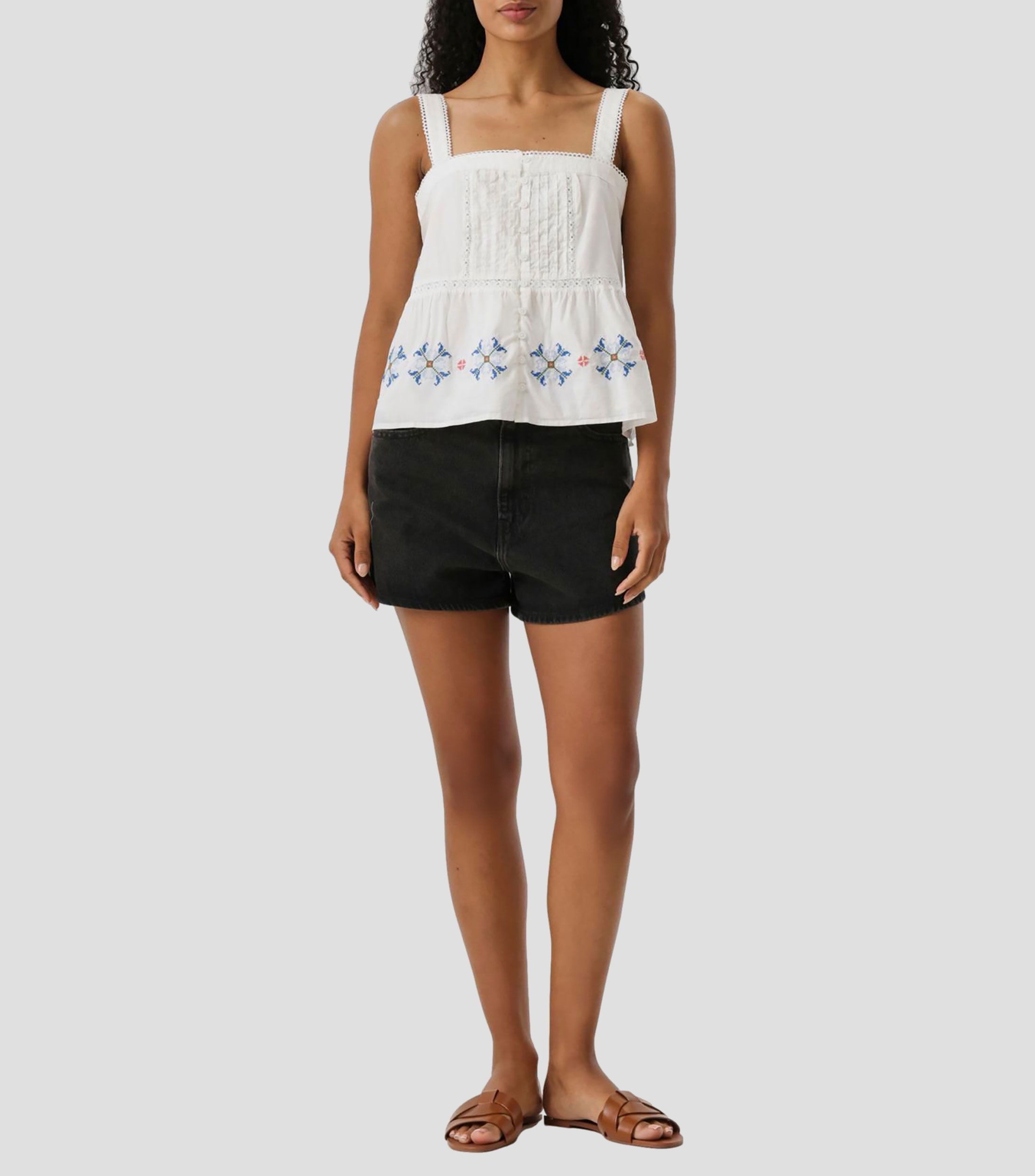 Blusa con microdiseños sin mangas Mujer