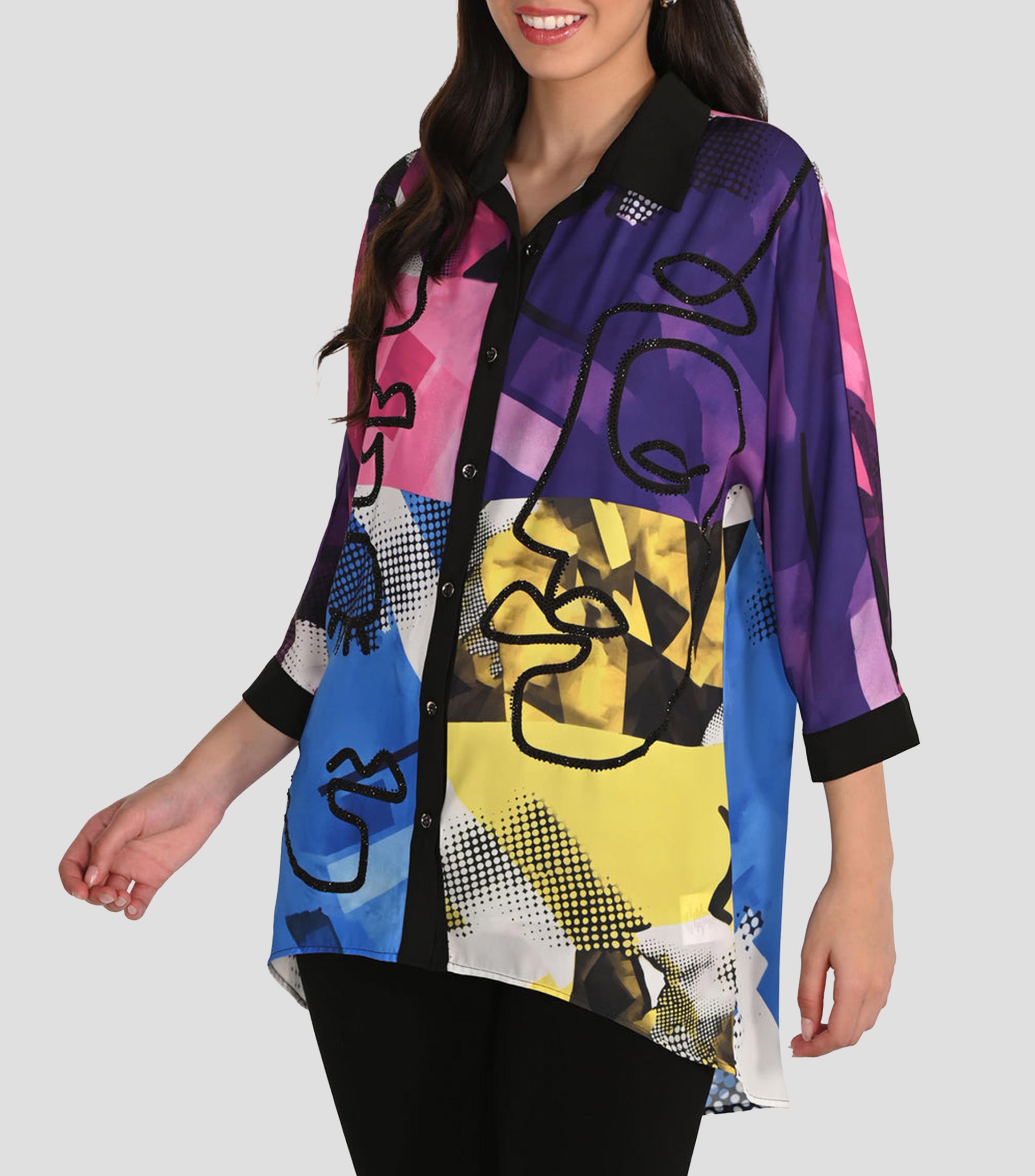 Camisa estampada manga 7/8 Mujer