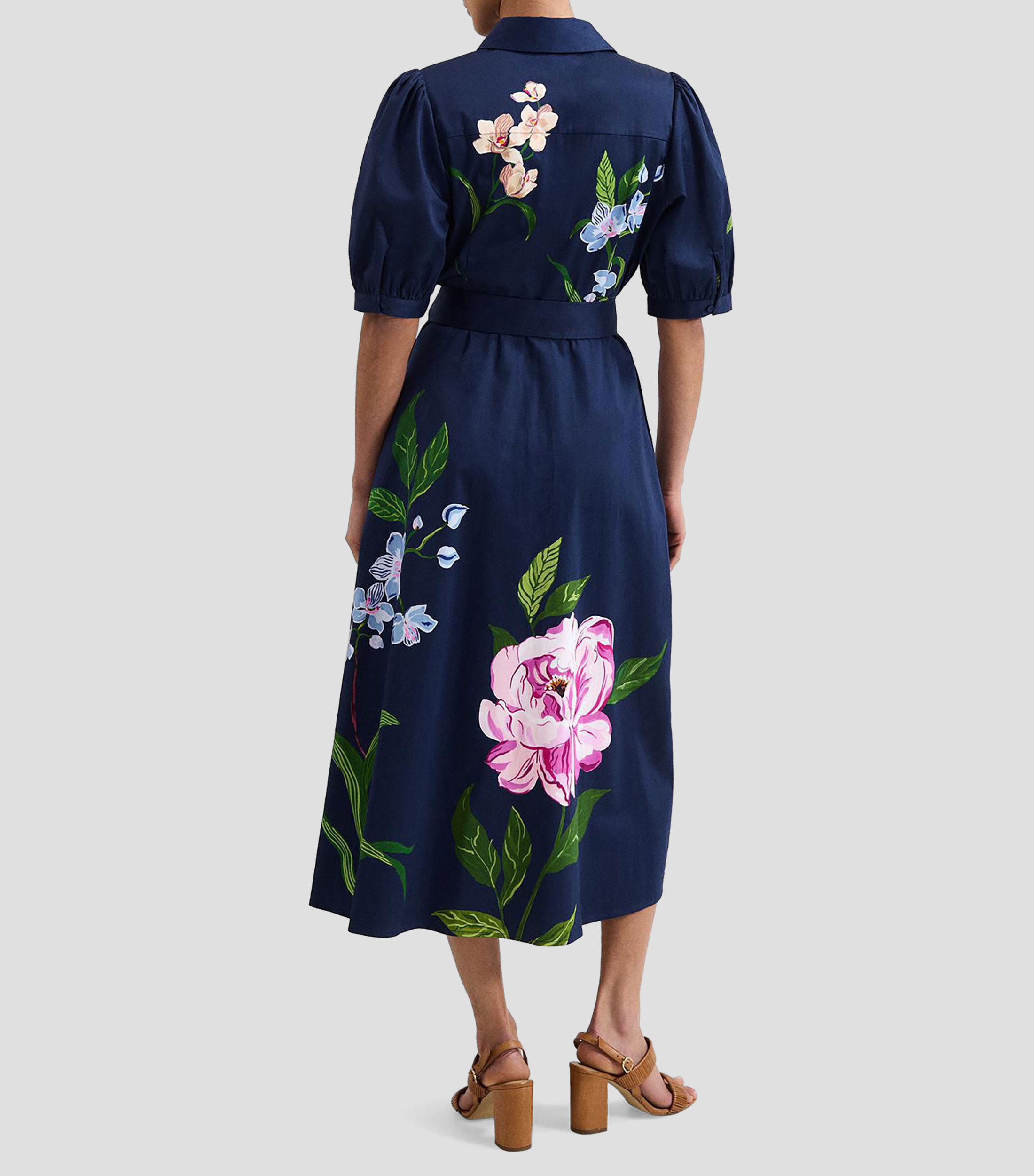 Vestido midi manga corta estampado Mujer