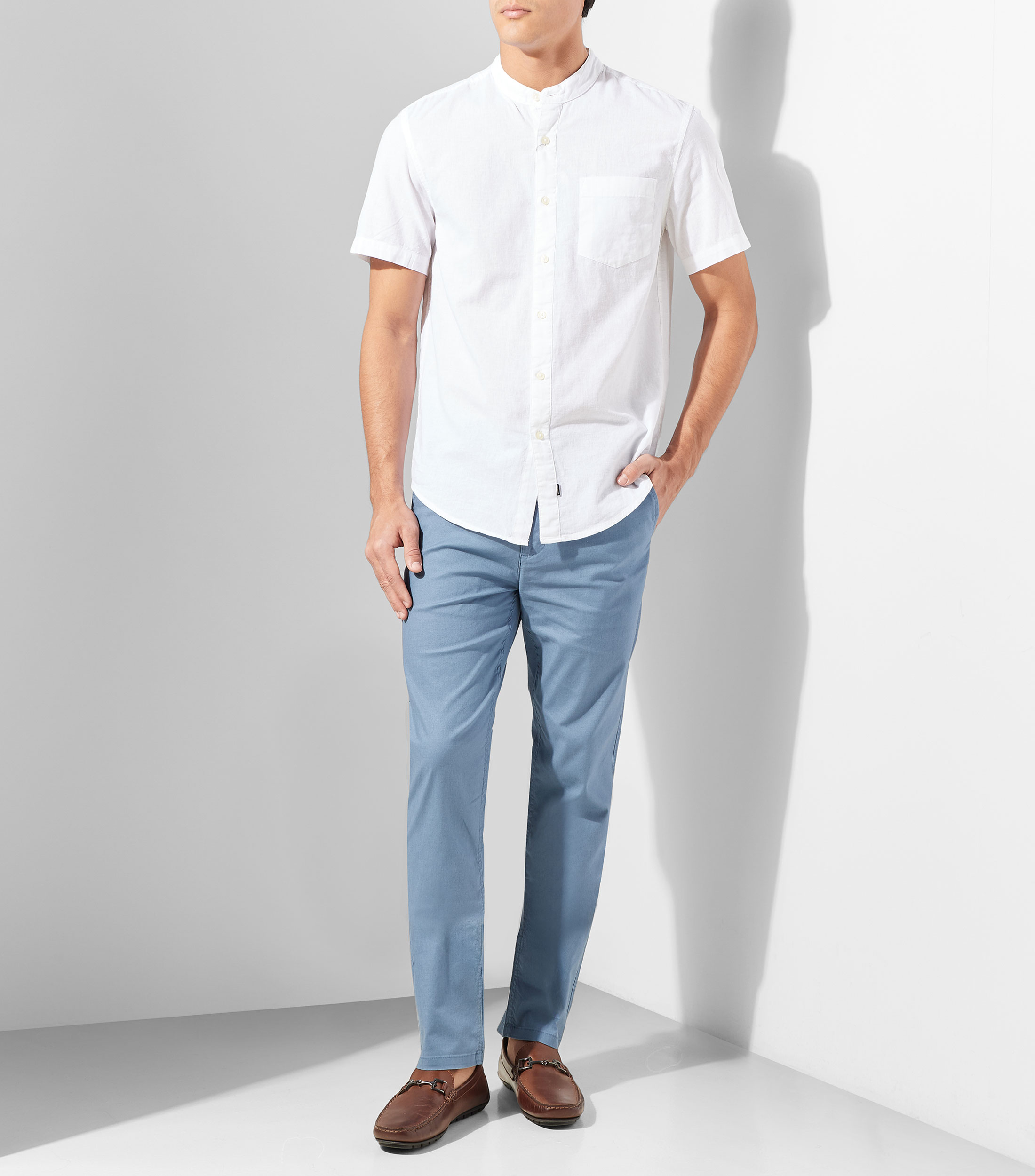 Camisa lisa cuello mao manga corta Hombre