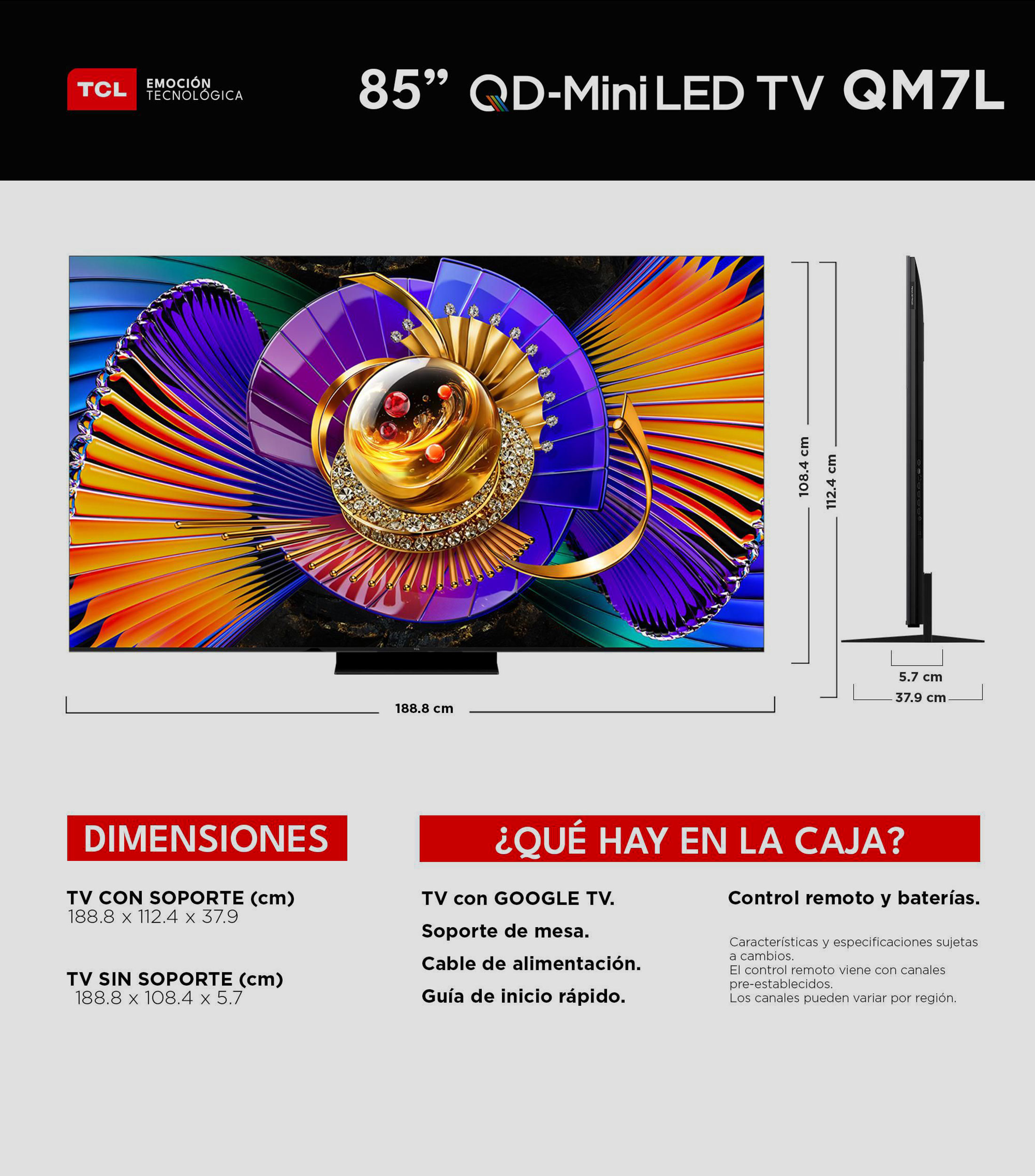 Pantalla 85 pulgadas Plana Mini-LED 4K Google TV 85QM7L SQD