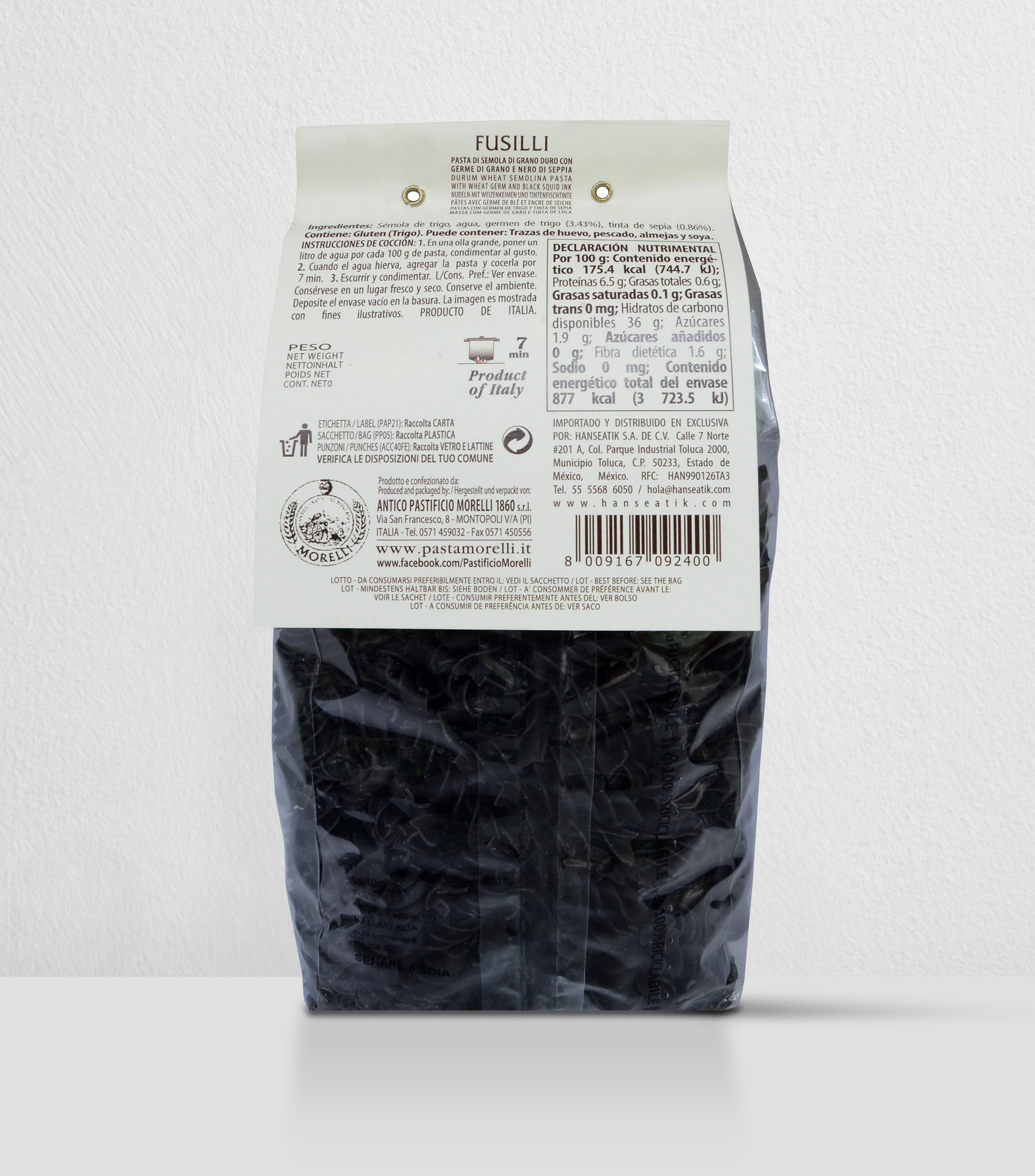 Fusilli de tinta de Sepia, 500 g