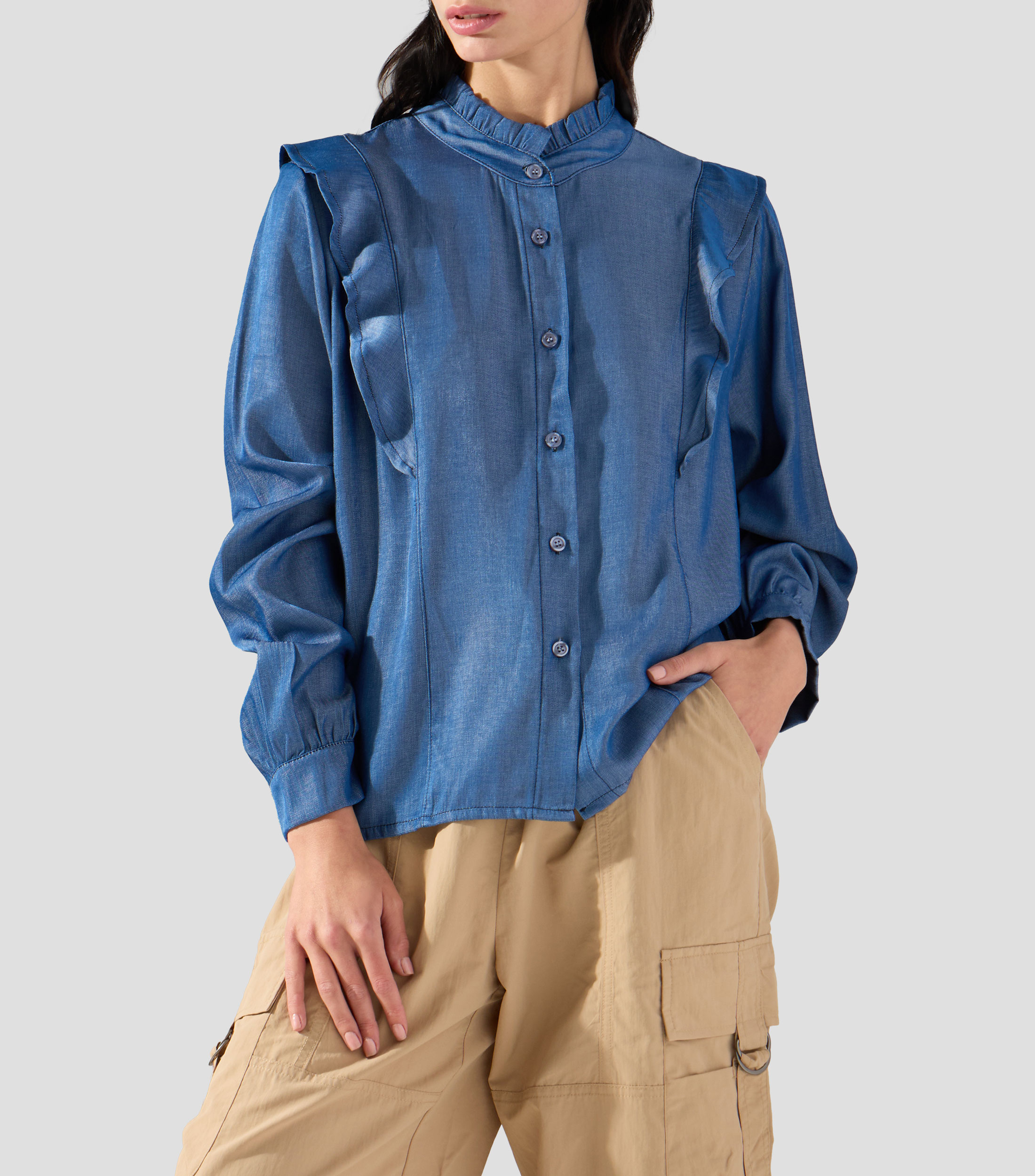Camisa lisa con manga larga Mujer