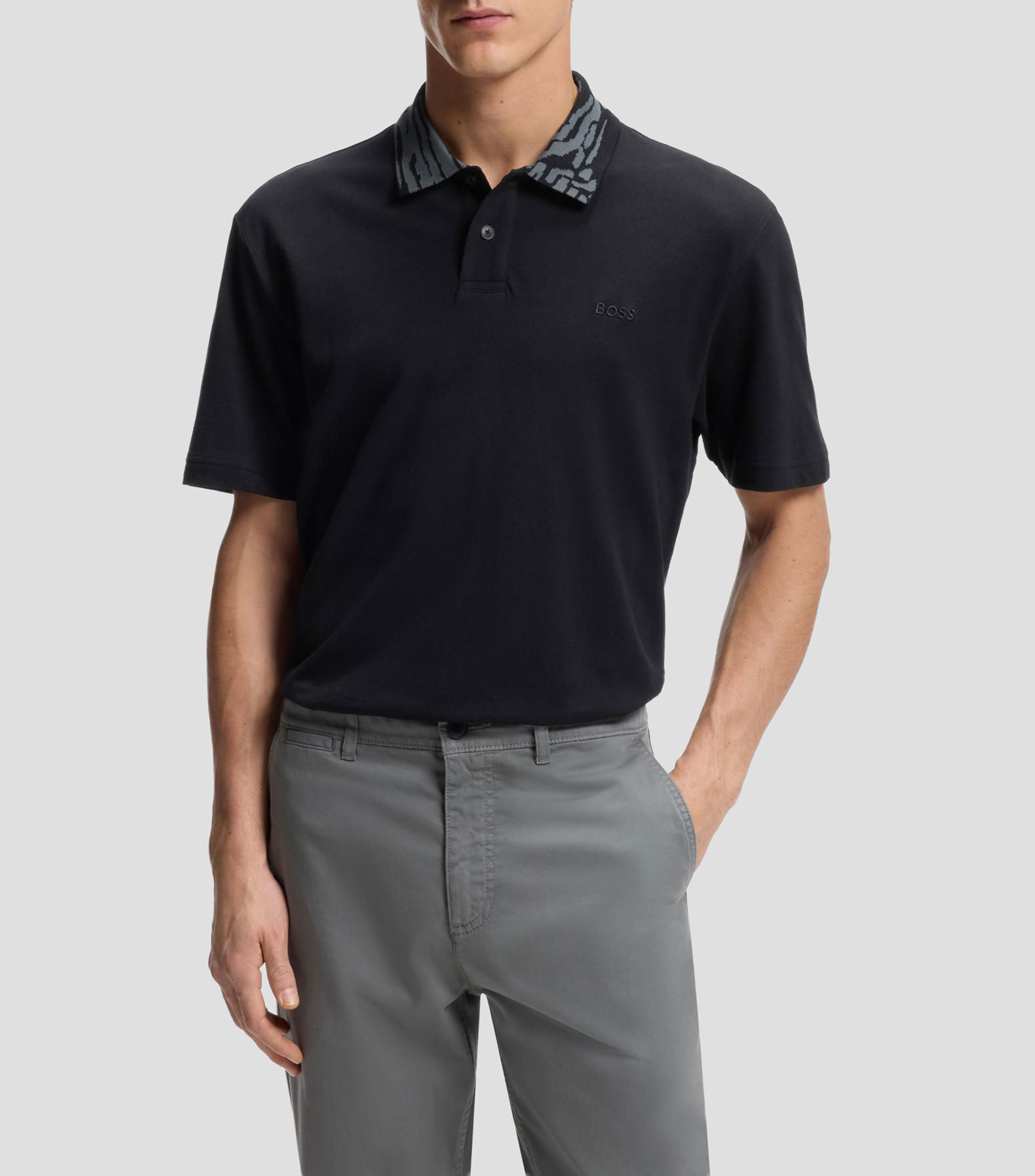 Polo BOSS de piqué de algodón con cuello de camuflaje Hombre