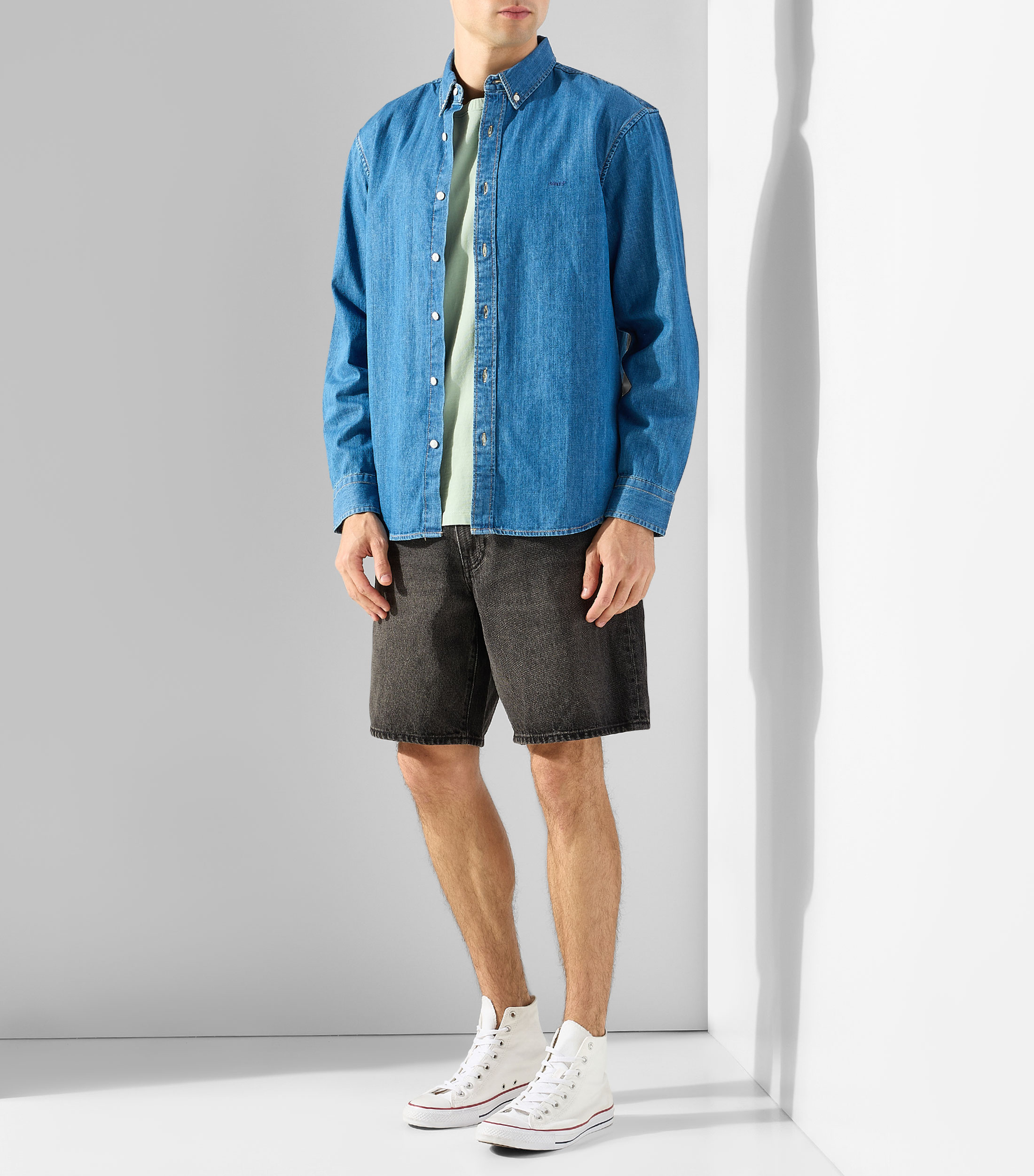 Camisa lisa manga larga Hombre