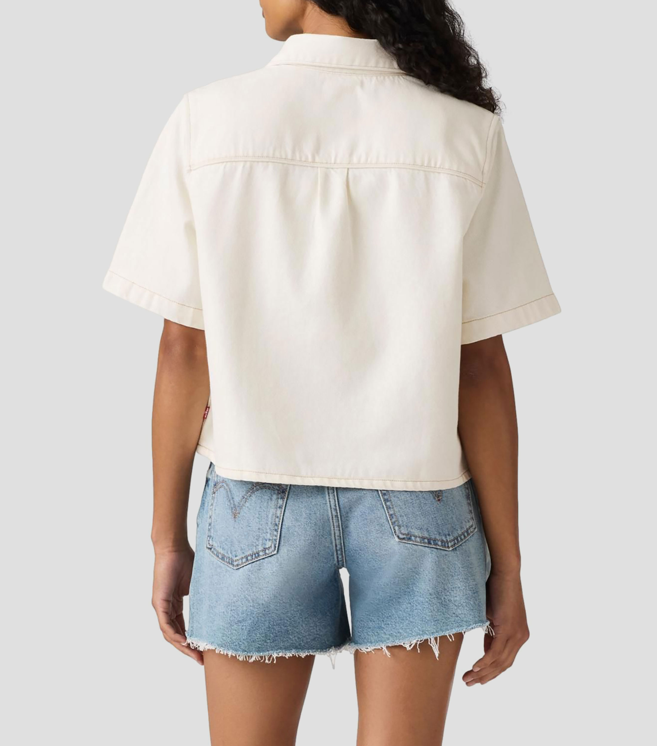 Camisa de mezclilla lisa con manga corta Mujer