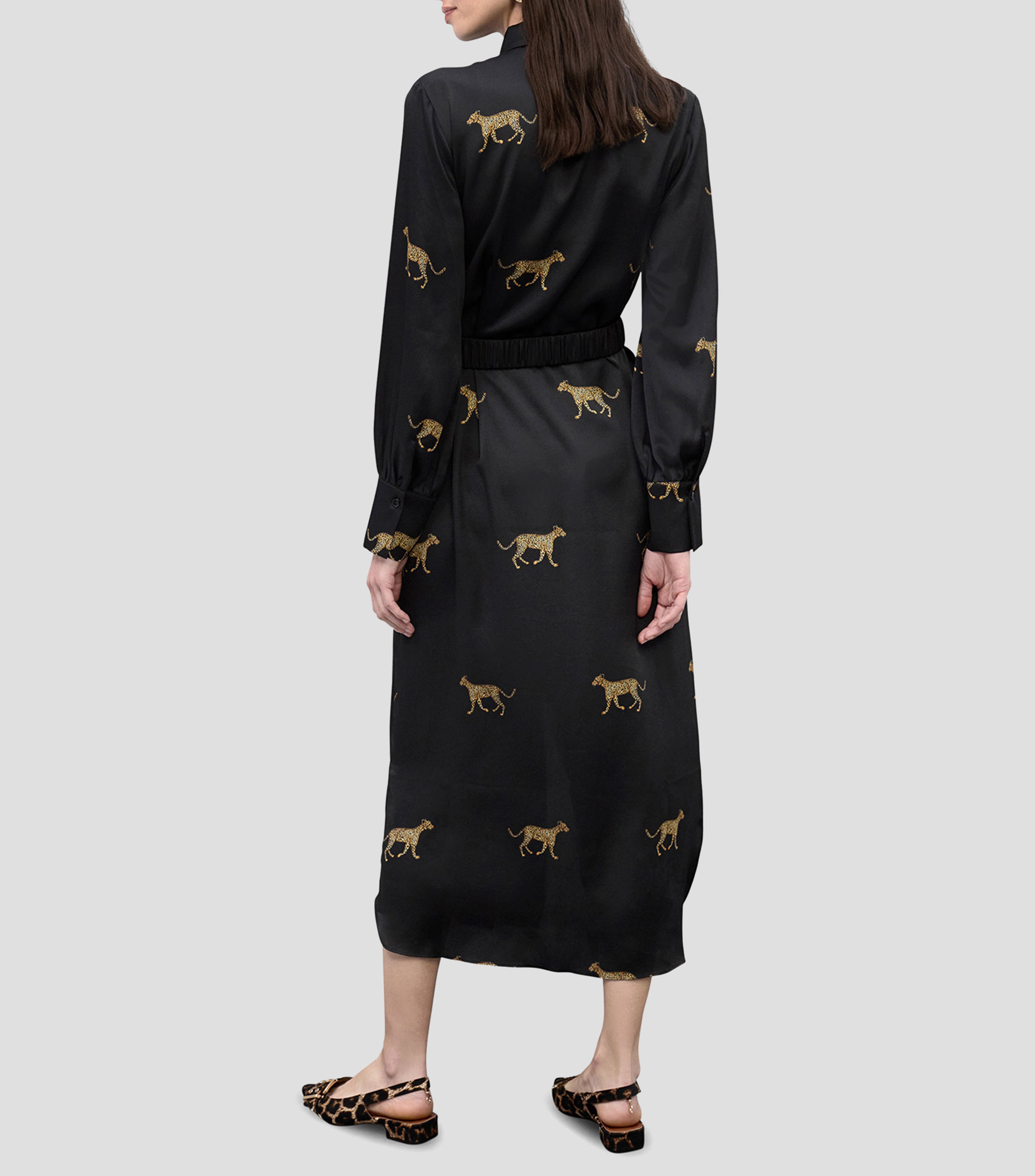 Vestido camisero largo con manga larga estampado Mujer