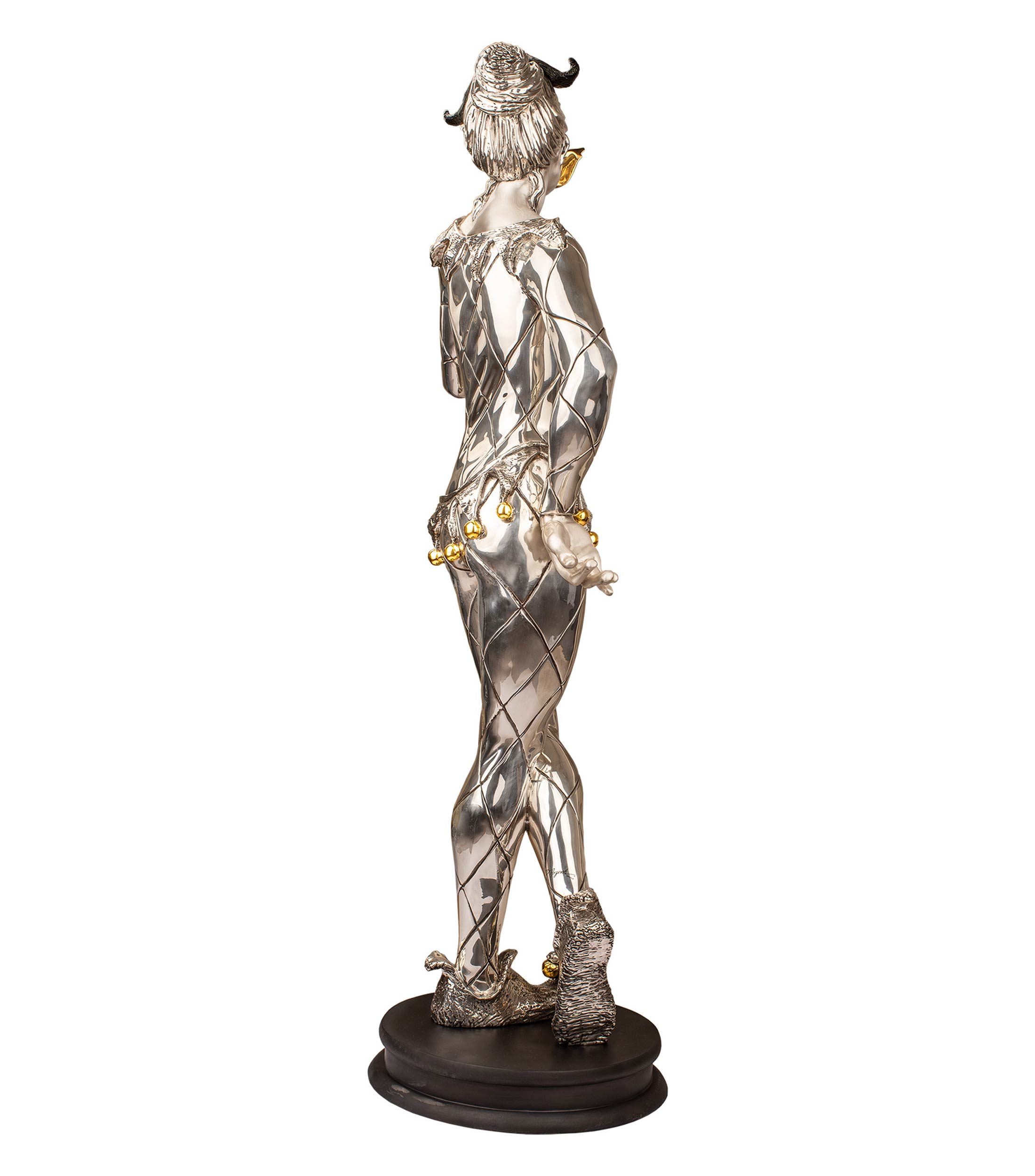 Escultura de Colombina acabado plata con detalles en oro