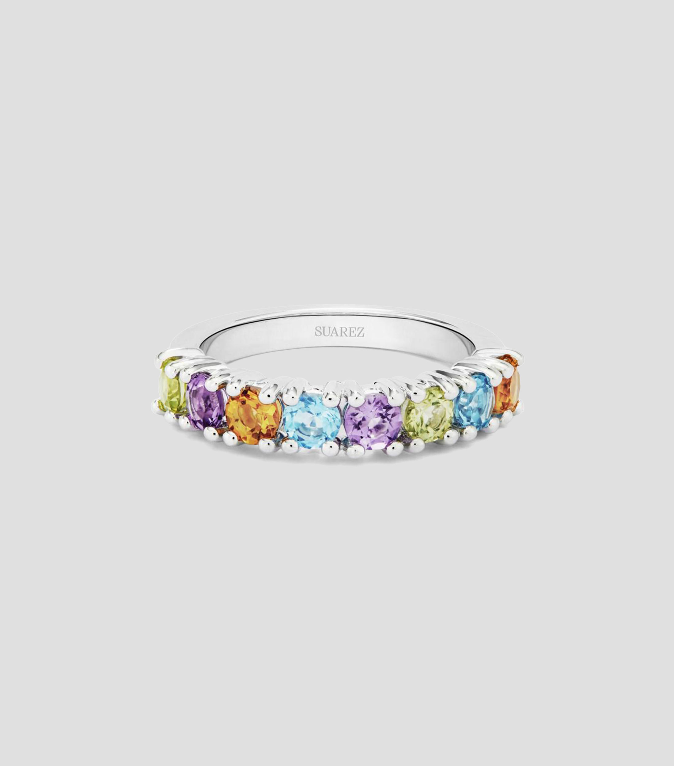 Anillo en Plata .925 con peridotos, amatistas moradas, cuarzos citrinos y topacios azules en talla brillante Mujer