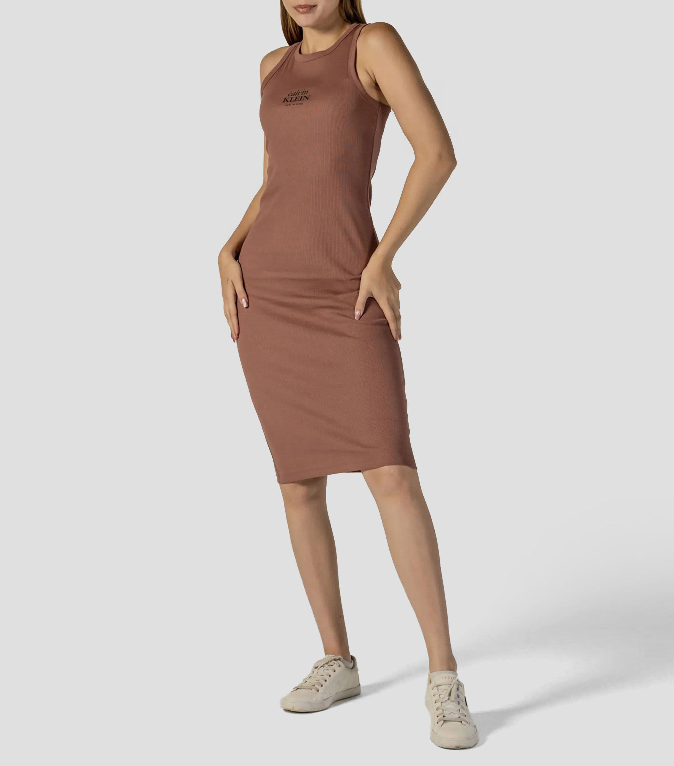Vestido midi liso Mujer