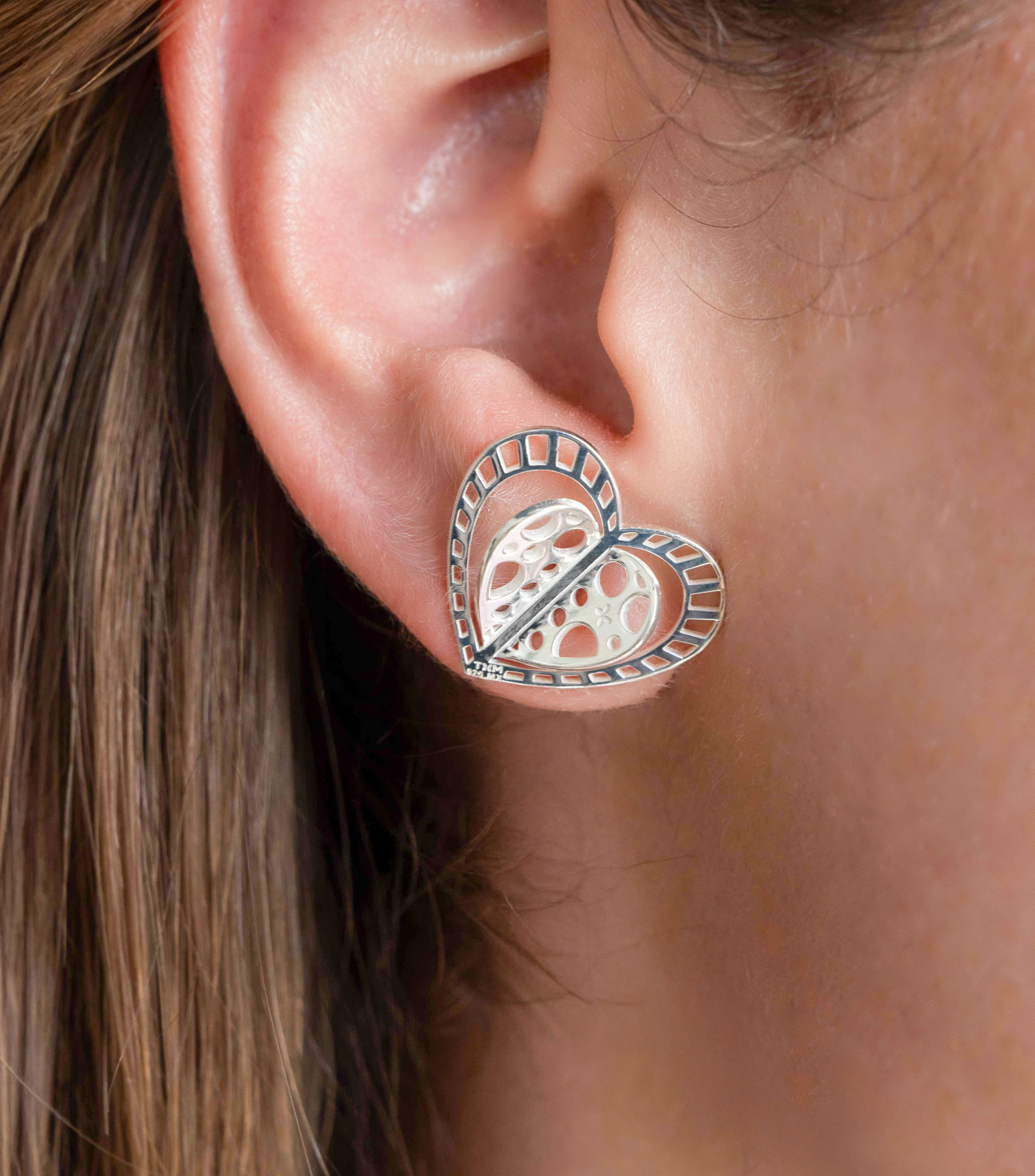 Broqueles en Plata en forma de corazón Mujer